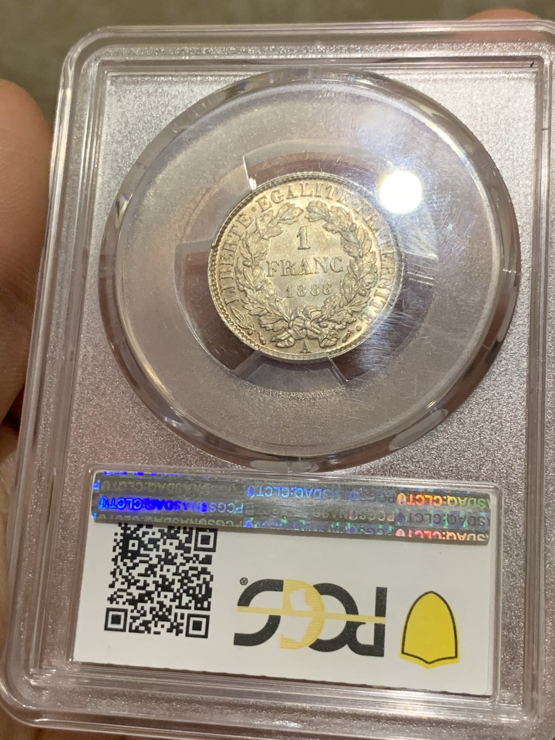 《竞宝斋》第47场-本周日，周一2场连拍（全场不限金额包邮） PCGS MS62 法国 1888 第三共和国 1法郎银币A版 BU五彩玫瑰金 好年份好彩好状态