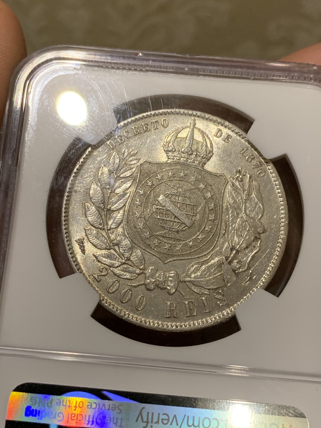 《竞宝斋》第47场-本周日，周一2场连拍（全场不限金额包邮） NGC-MS61 巴西帝国 1888年 佩德罗二世2000瑞斯大银币 潜力品种+热门年份