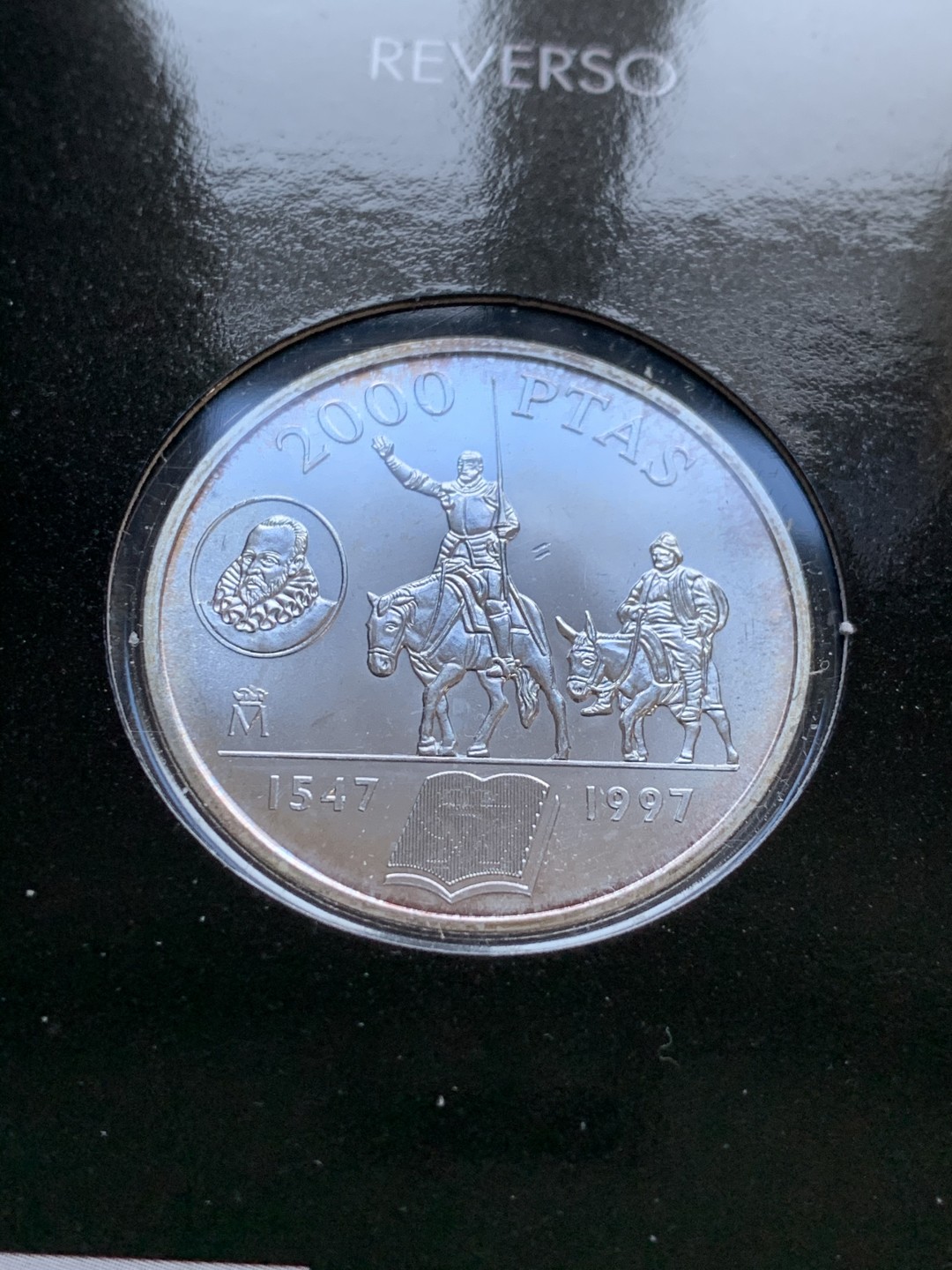 《竞宝斋》第47场-本周日，周一2场连拍（全场不限金额包邮） 卡装 西班牙1997年 2000比塞塔 银币 18克