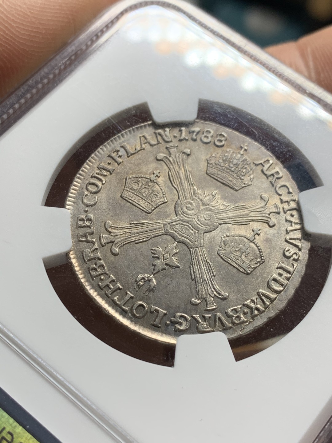 《竞宝斋》第47场-本周日，周一2场连拍（全场不限金额包邮） NGC AU  1788年H版奥属荷兰1/4KT银币 克兰斯目录无定价