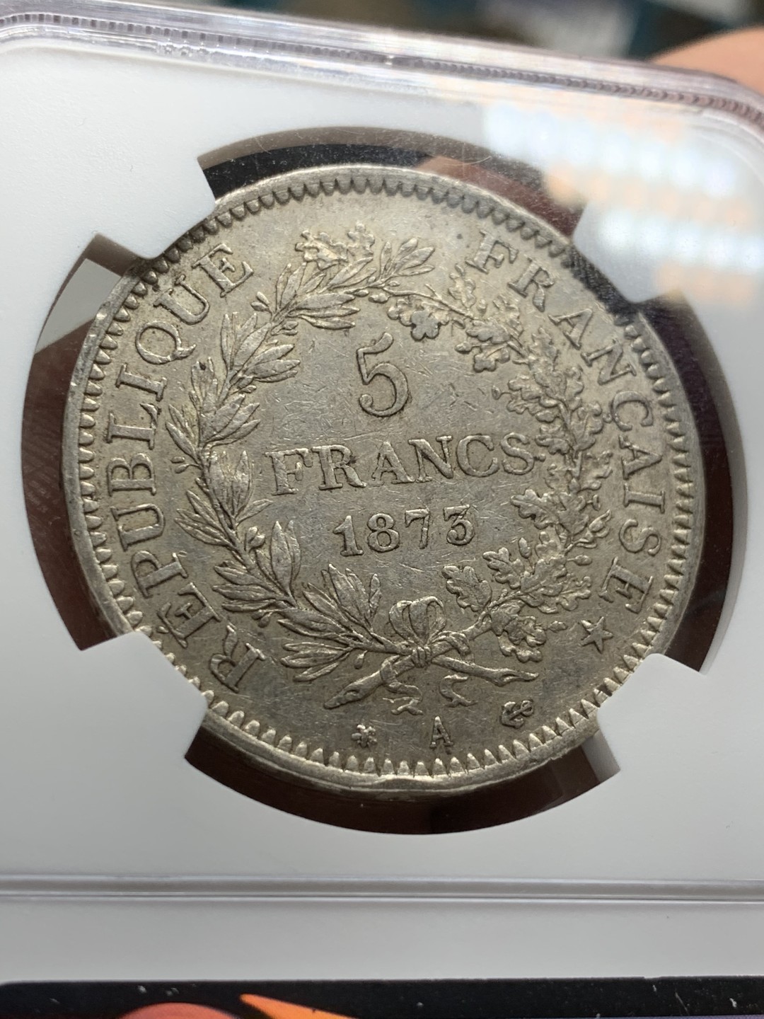 《竞宝斋》第47场-本周日，周一2场连拍（全场不限金额包邮） NGC AU50 法国 1873年 大力神5法郎 银币