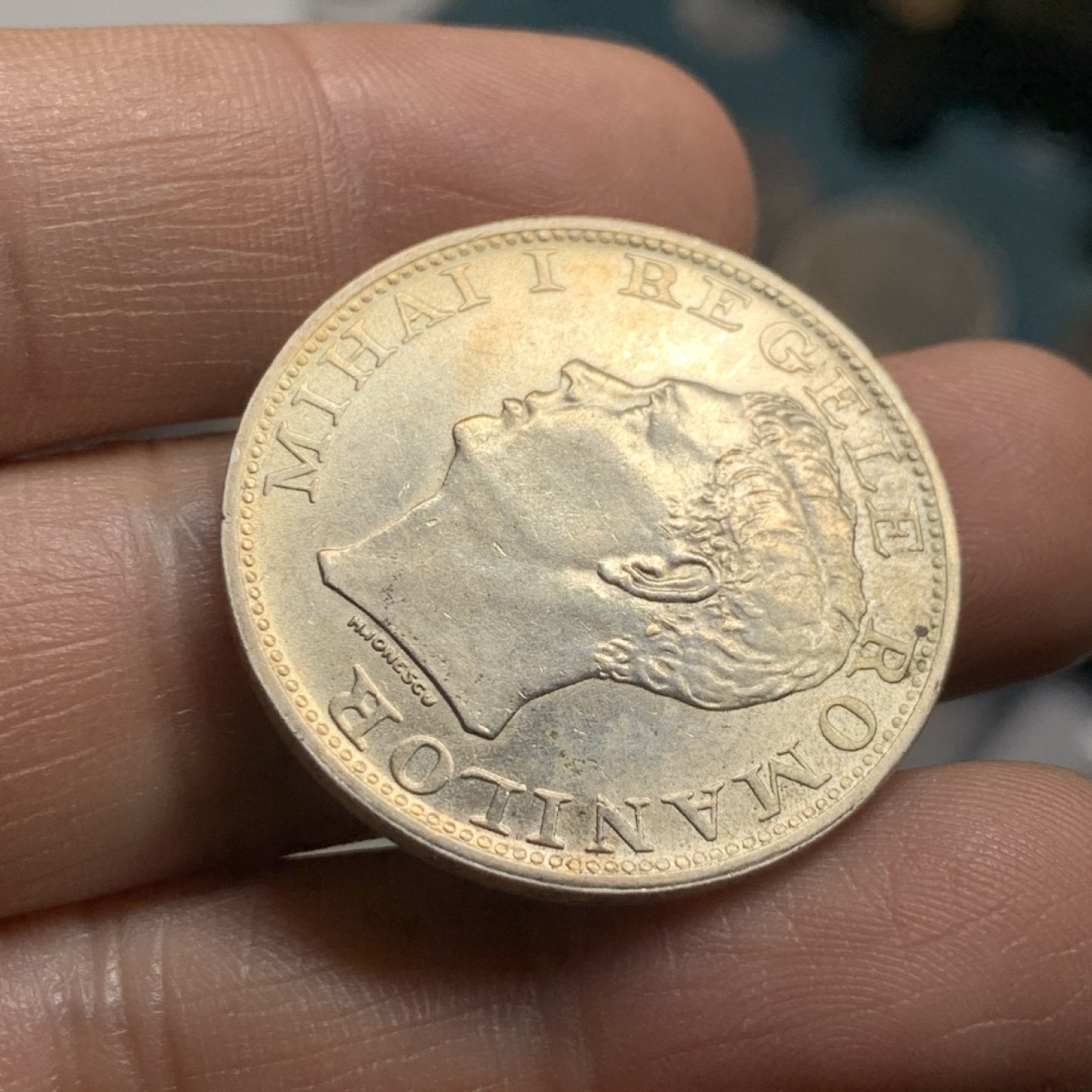 《竞宝斋》第47场-本周日，周一2场连拍（全场不限金额包邮） UNC级 罗马尼亚1944年 末代国王米哈伊一世 500列伊银币 黄油包浆带光好品