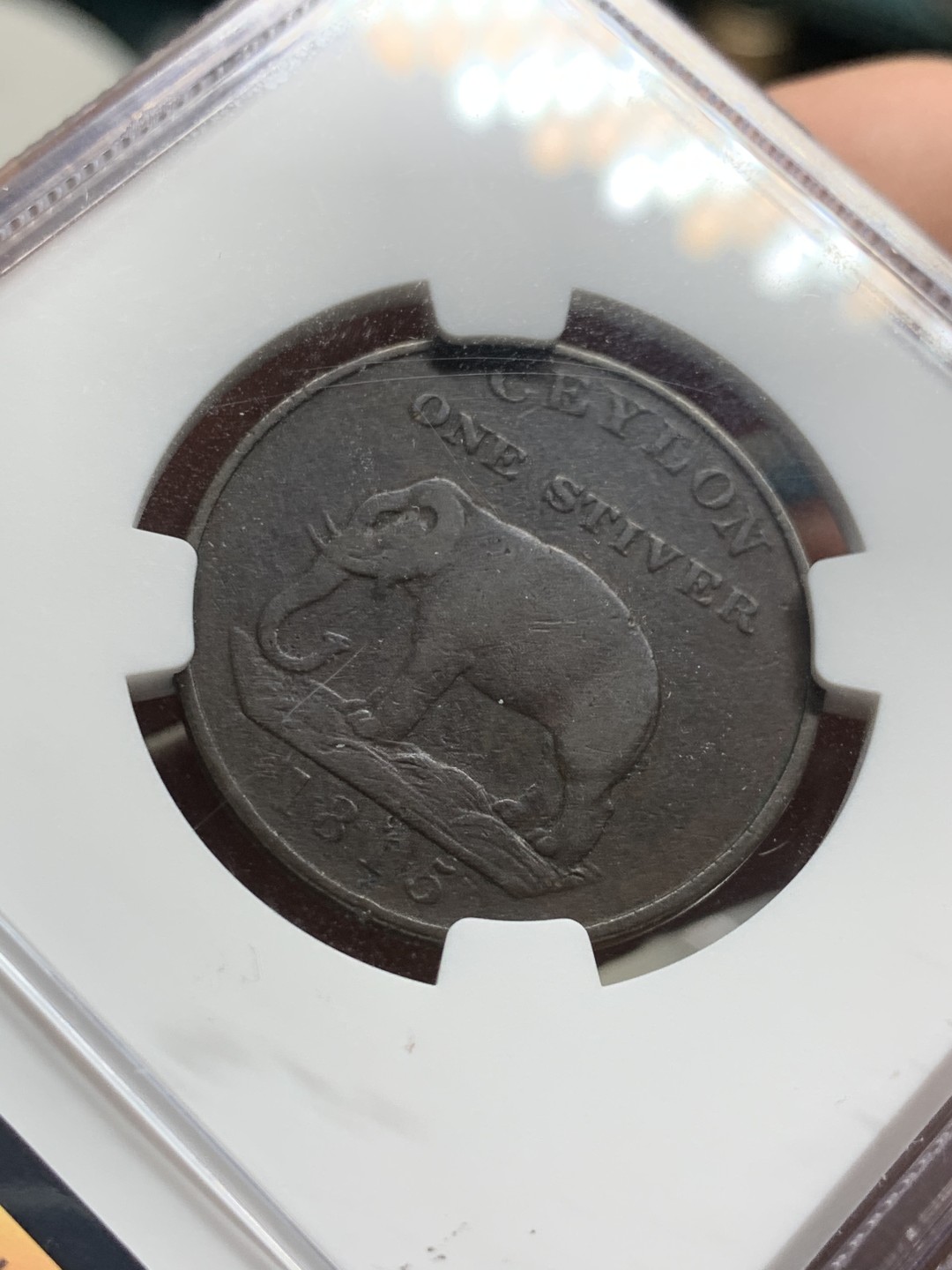 《竞宝斋》第47场-本周日，周一2场连拍（全场不限金额包邮） NGC XFD 英属 1815 锡兰 大象  S 原味好品