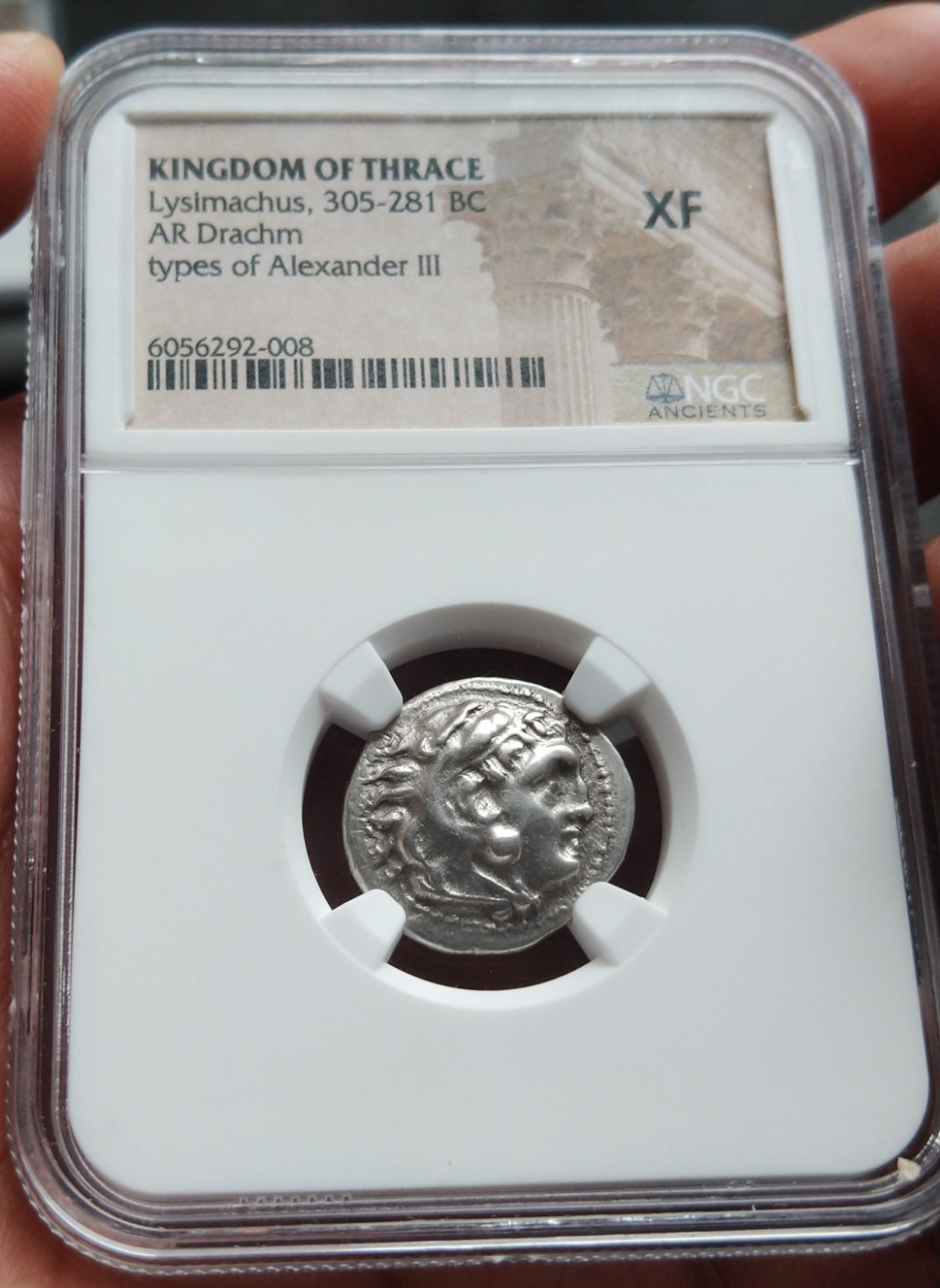 【趣味版】NGC评级XF色雷斯王国利西马科斯一德拉克马银币大力神一德银币鹰狮子飞马银币
