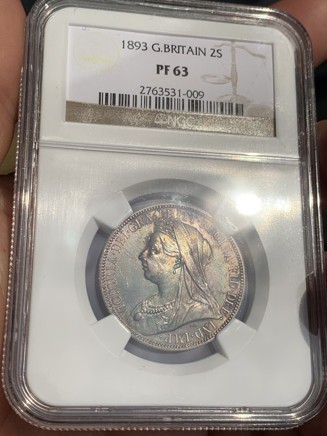 《竞宝斋》第48场-本周日，周一2场连拍（全场不限金额包邮） NGC-PF63 双面五彩 英国 1893年维多利亚女王精制弗洛林银币