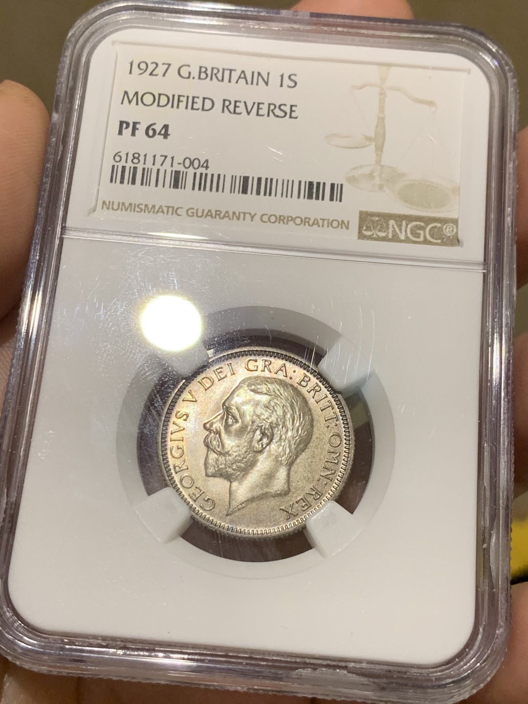 《竞宝斋》第48场-本周日，周一2场连拍（全场不限金额包邮） NGC-PF64 英国1927年乔治五世精制1先令 好包浆精制高分难得！