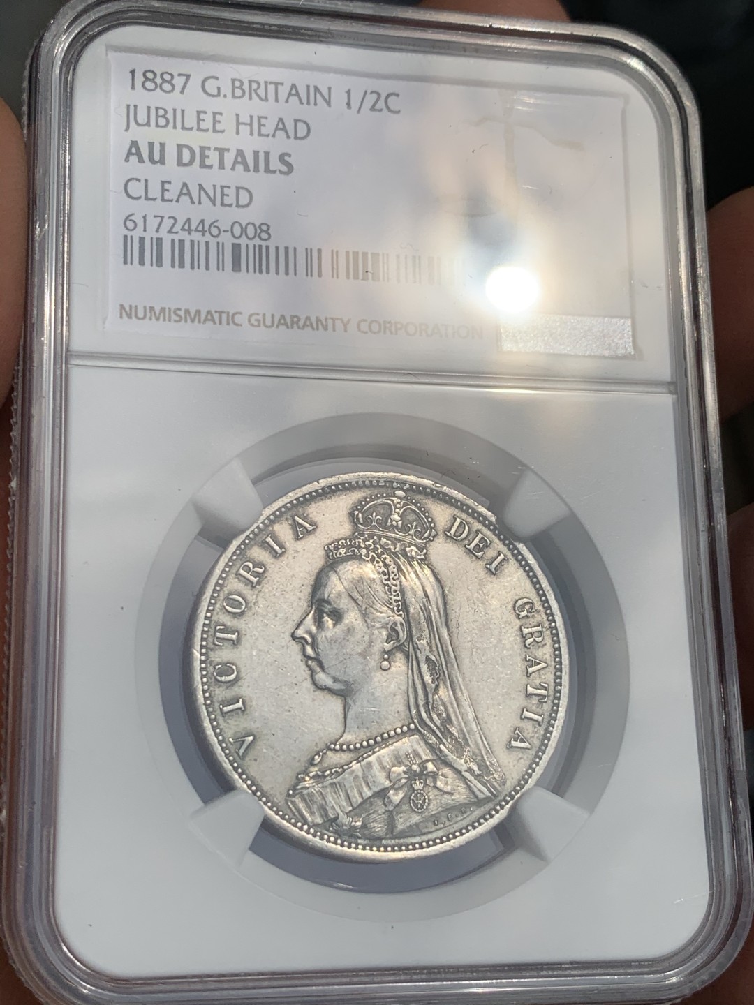 《竞宝斋》第48场-本周日，周一2场连拍（全场不限金额包邮） NGC AUD1887英国维多利亚高冠半克朗1/2克朗银币，1887年为维多利亚高冠克朗首年，英系入门好品种，状态不错，细节好