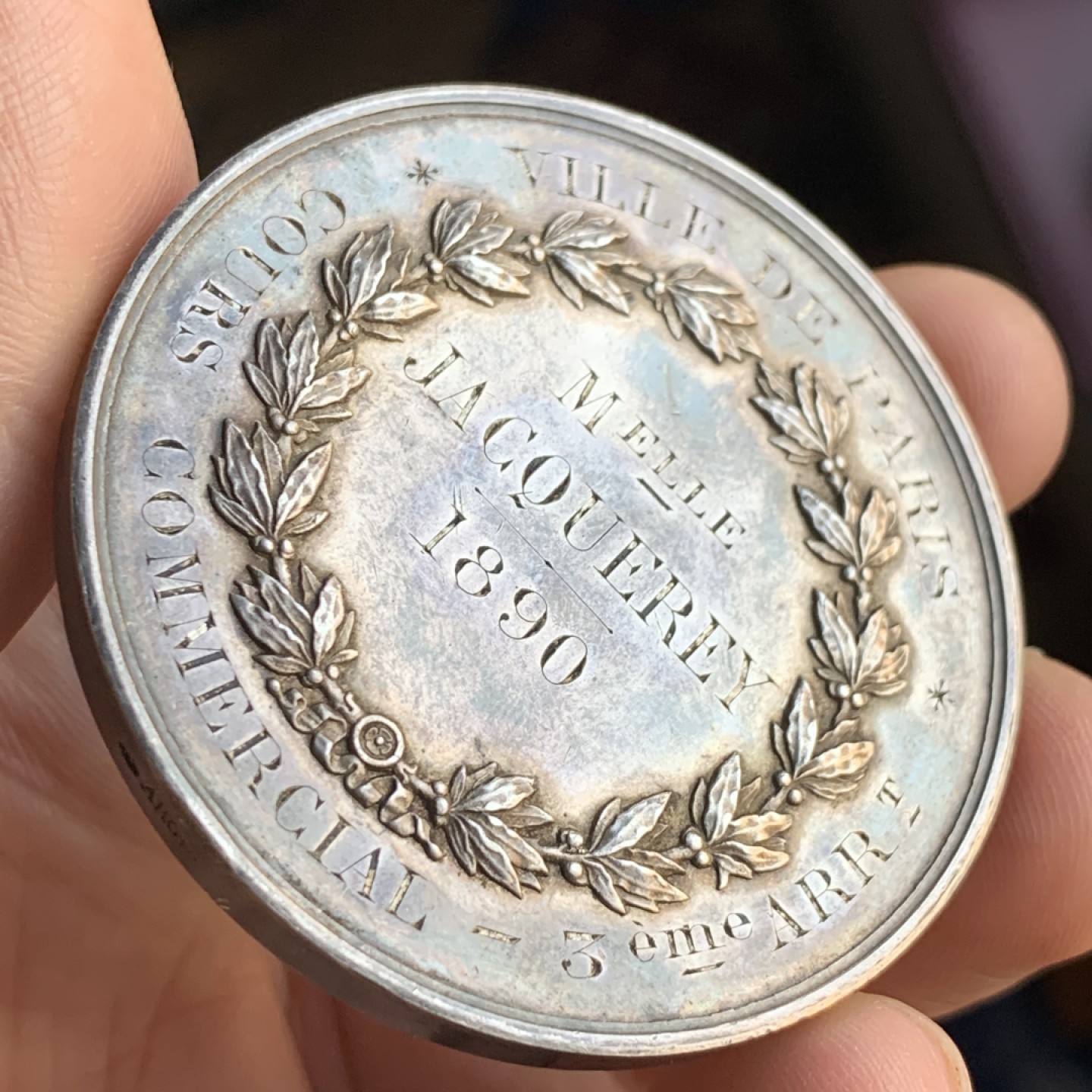 《竞宝斋》第48场-本周日，周一2场连拍（全场不限金额包邮） 法国 1890年 大银章 65.9克 50.9mm直径 丰饶角 带银标