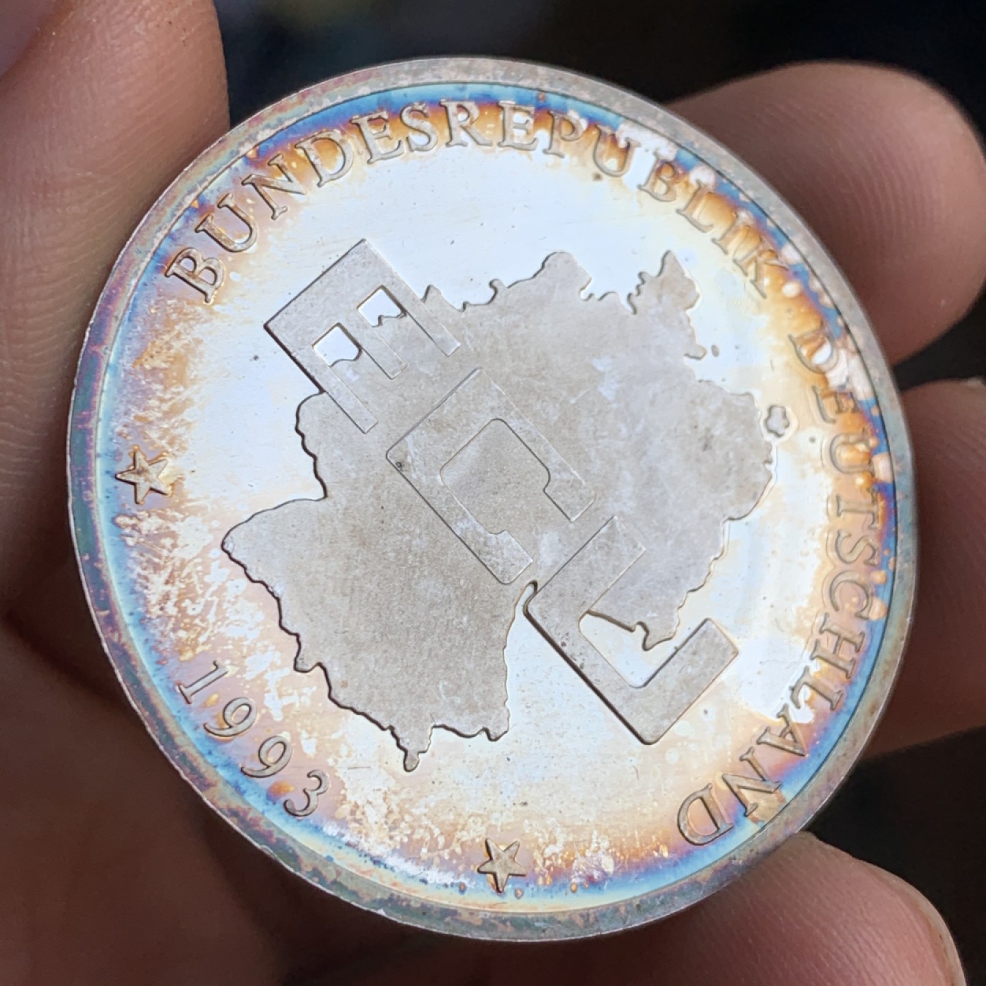 《竞宝斋》第48场-本周日，周一2场连拍（全场不限金额包邮） 德意志联邦共和国 1993 年 骑牛女神 欧元 银币 999含银 40.1直径  9.9克 五彩漂亮