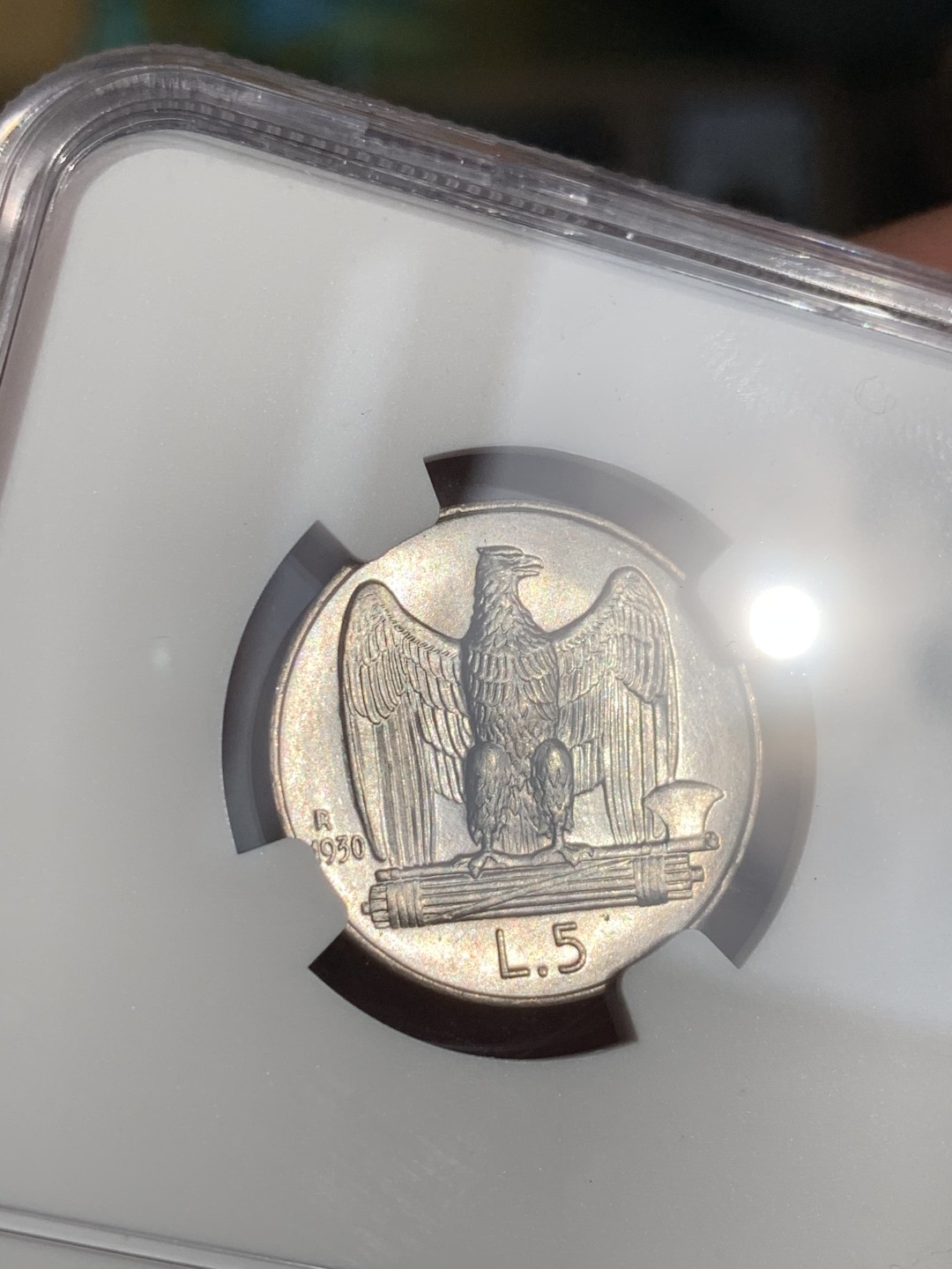 《竞宝斋》第48场-本周日，周一2场连拍（全场不限金额包邮） NGC-MS63 意大利1930年5里拉小银币