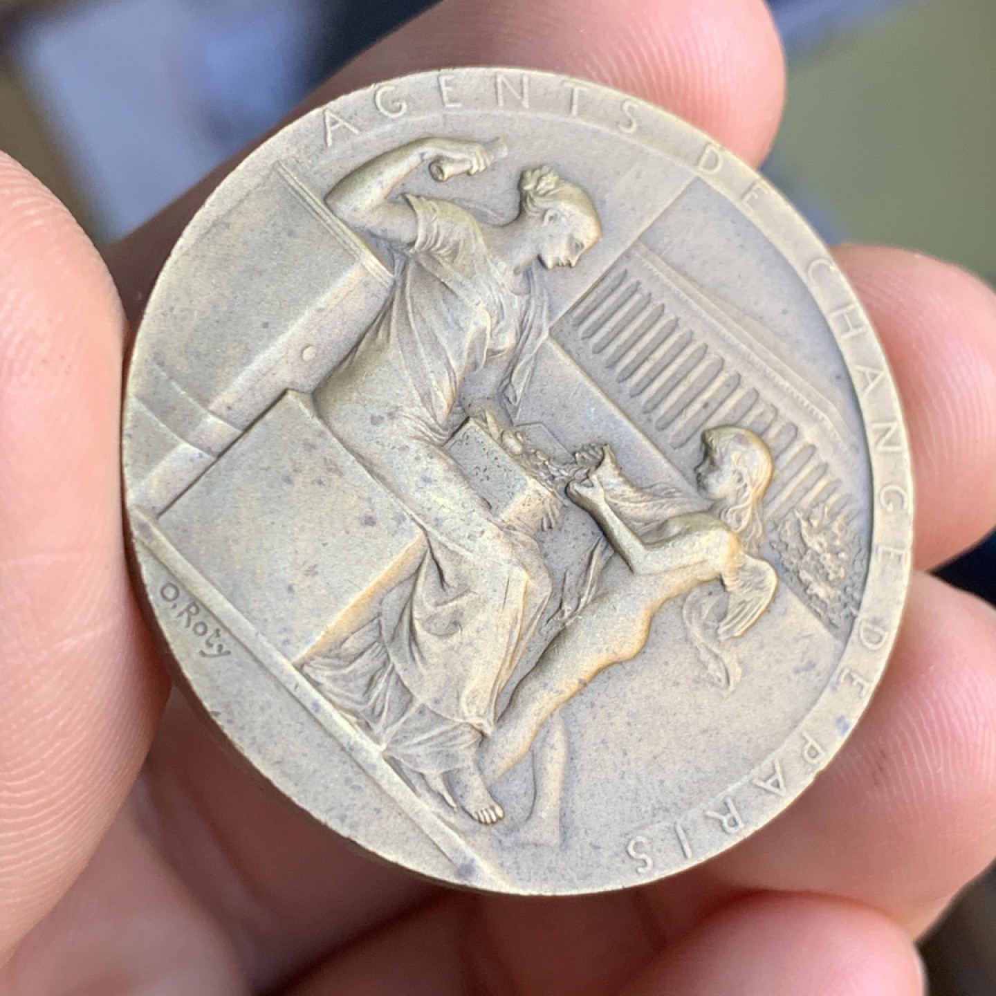 《竞宝斋》第48场-本周日，周一2场连拍（全场不限金额包邮） 法国 罗蒂  1898年 小铜章 天使手持丰饶角 非常的精制 22.5克 36.9mm直径