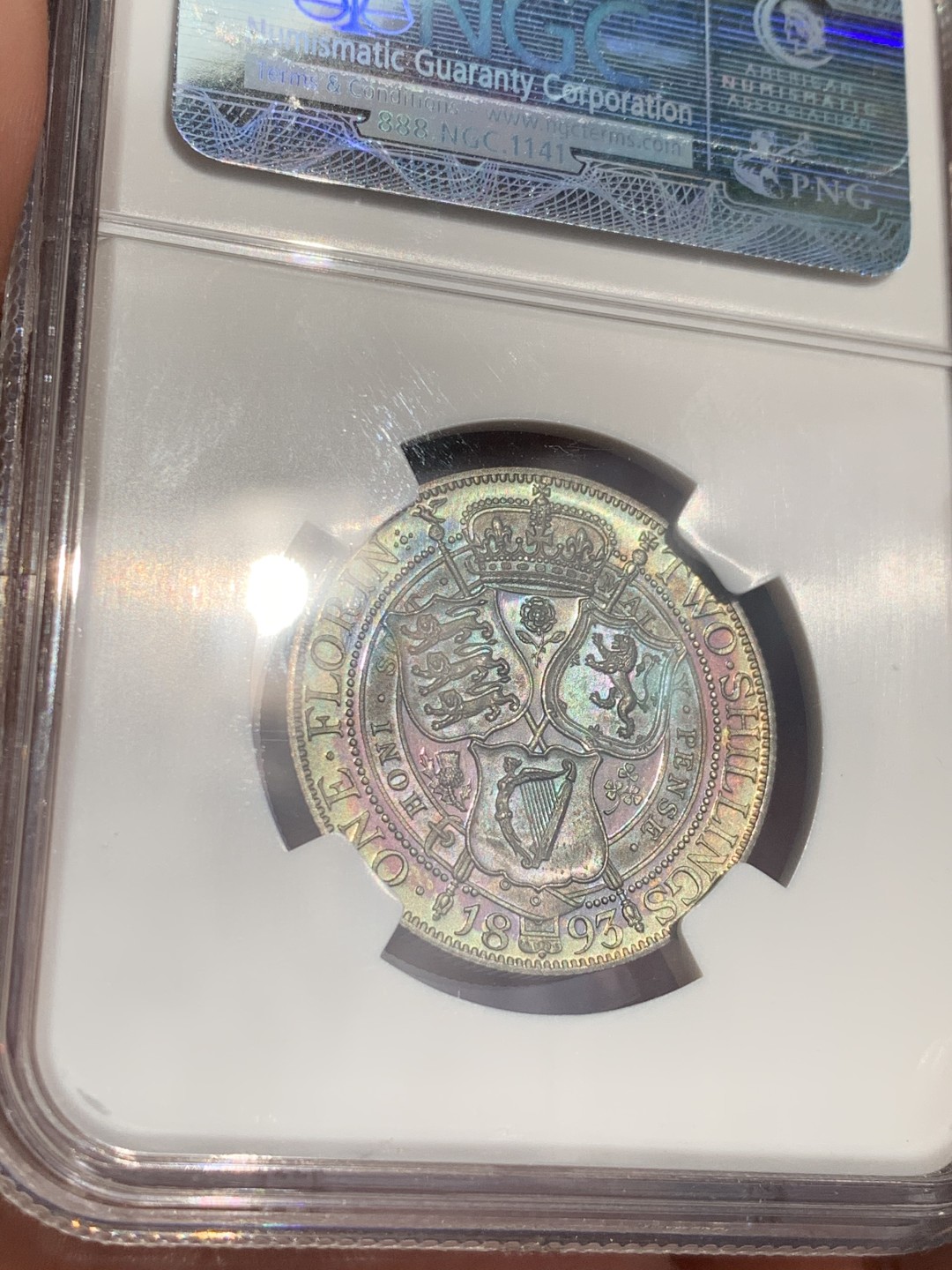 《竞宝斋》第48场-本周日，周一2场连拍（全场不限金额包邮） NGC-PF63 双面五彩 英国 1893年维多利亚女王精制弗洛林银币