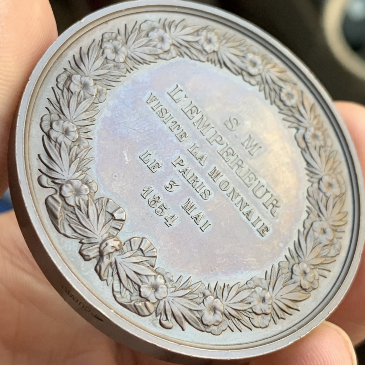 《竞宝斋》第48场-本周日，周一2场连拍（全场不限金额包邮） 法国 1854年 拿三 大铜章 巧克力包浆 难得状态 65.5克 50.6直径 