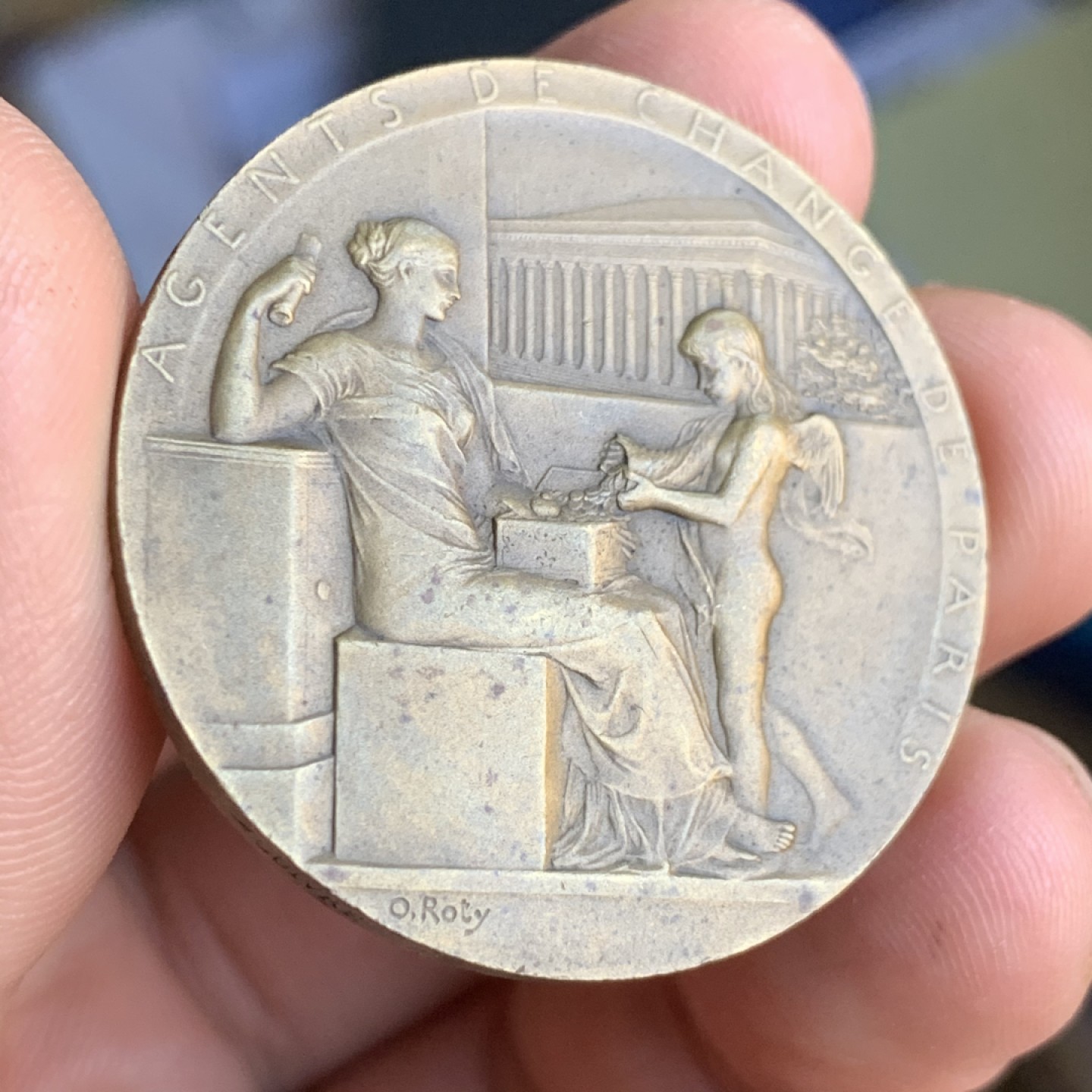 《竞宝斋》第48场-本周日，周一2场连拍（全场不限金额包邮） 法国 罗蒂  1898年 小铜章 天使手持丰饶角 非常的精制 22.5克 36.9mm直径