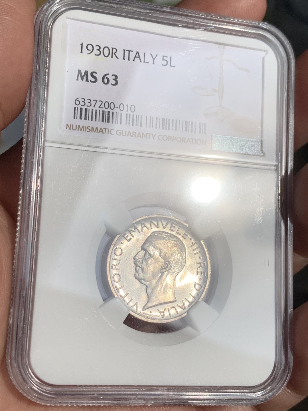 《竞宝斋》第48场-本周日，周一2场连拍（全场不限金额包邮） NGC-MS63 意大利1930年5里拉小银币