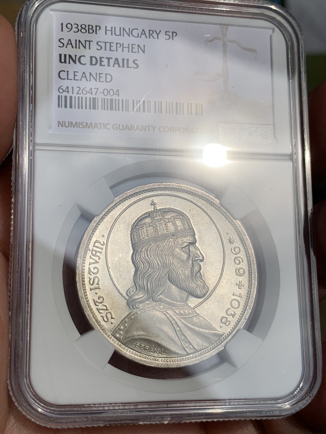 《竞宝斋》第48场-本周日，周一2场连拍（全场不限金额包邮） NGC unc detail 1938年史蒂芬5潘果大银币 