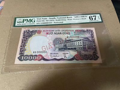 【Blue Auction】✨世界纸币精拍第175期——北非谍影（共62拍） - 南越 1975年10000盾 PMG67EPQ 经典水牛 样钞 高分