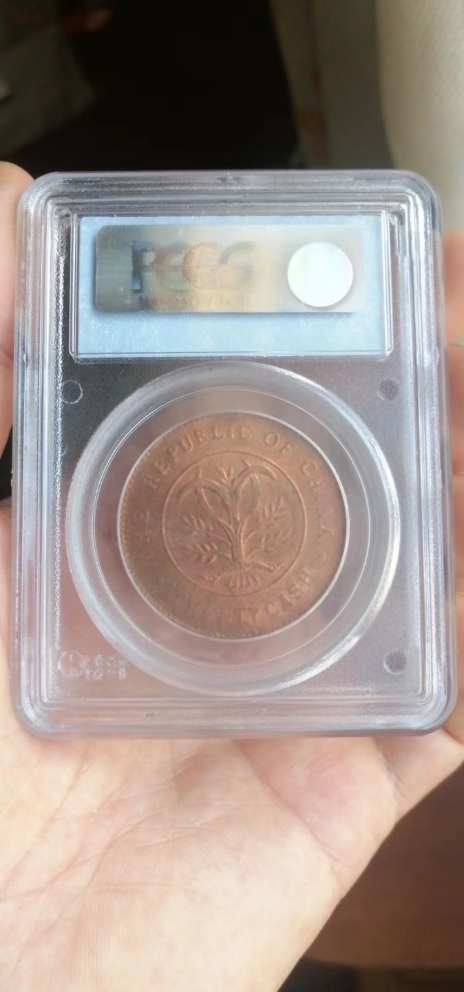 【华誉王者】1973期拍卖 PCGS，湖南省造双旗币当制钱二十文，老评PCGS-MS63