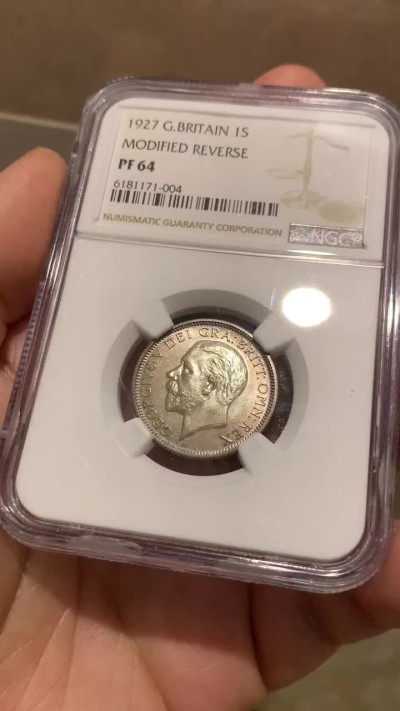 《竞宝斋》第48场-本周日，周一2场连拍（全场不限金额包邮） NGC-PF64 英国1927年乔治五世精制1先令 好包浆精制高分难得！