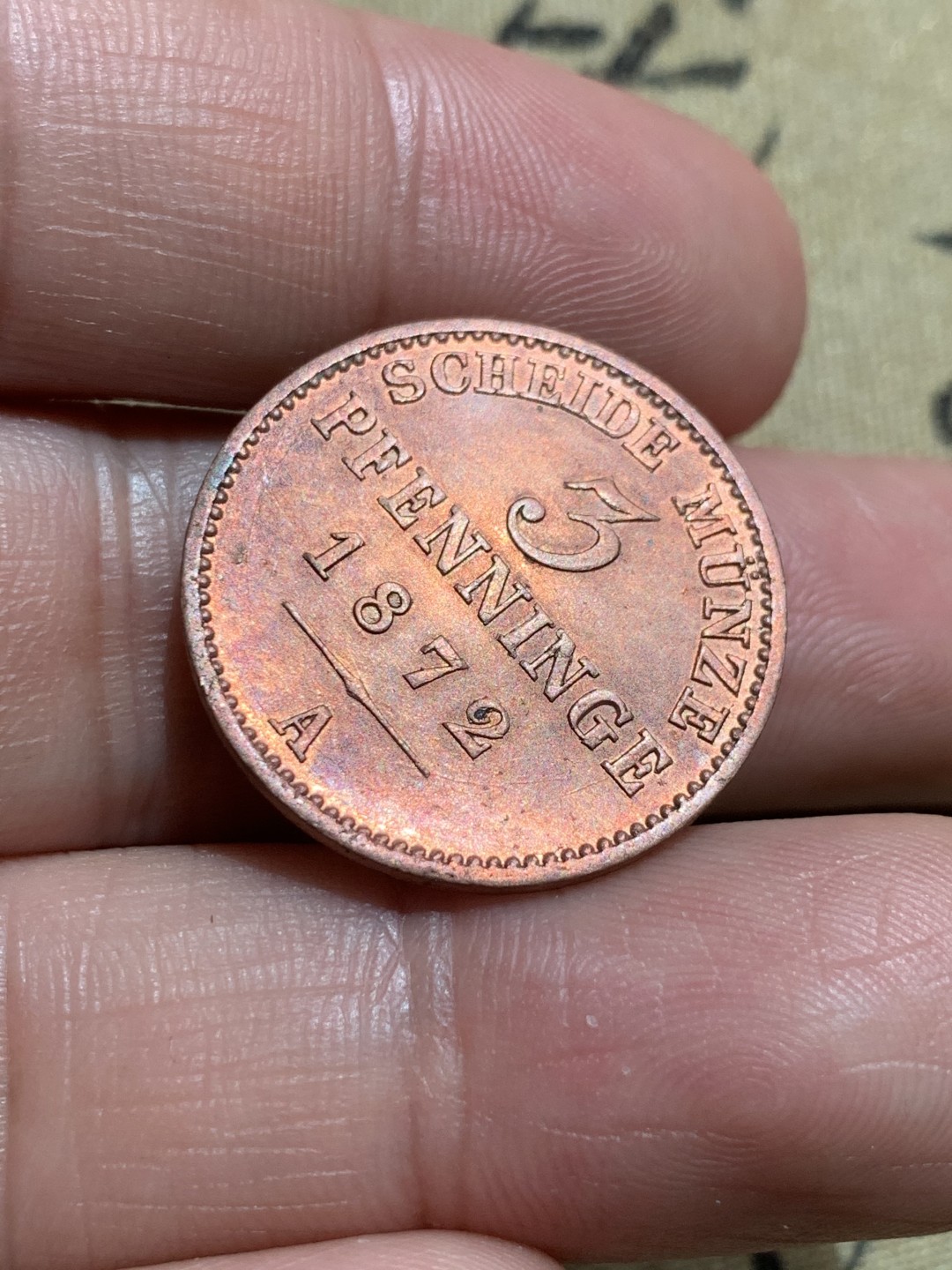 《竞宝斋》第48场-本周日，周一2场连拍（全场不限金额包邮） 好品 德国 1872年 3芬尼 普鲁士邦国 BU原光 徽章细节丰富 鹰羽毛毛高点均在