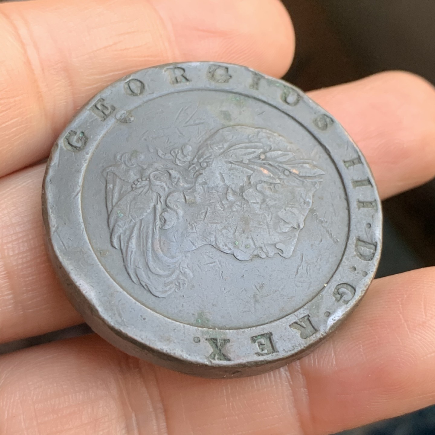 《竞宝斋》第48场-本周日，周一2场连拍（全场不限金额包邮） 英国 1797年 乔三 2便士 大车轮 铜币 重达56克