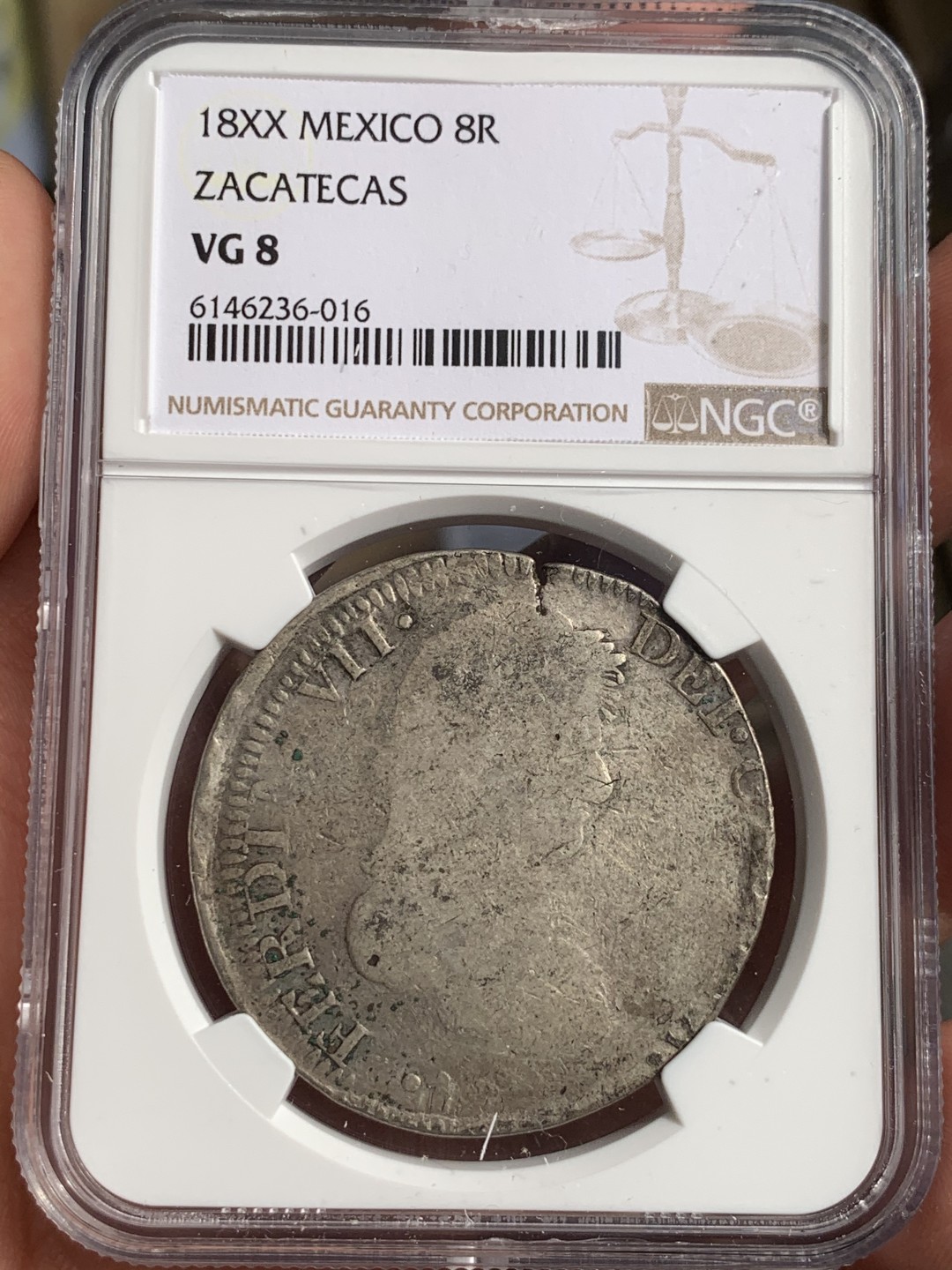 《竞宝斋》第48场-本周日，周一2场连拍（全场不限金额包邮） NGC VG8 墨西哥 18xx年 费七 萨卡特卡斯版 内战 8里亚尔大银币