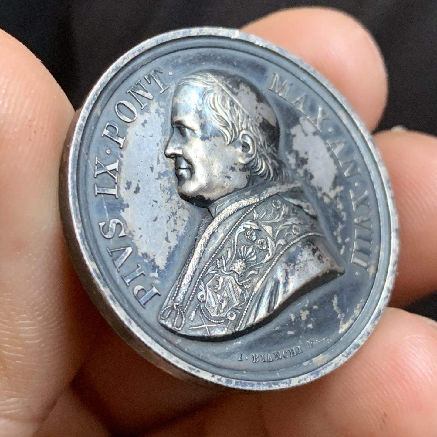 《竞宝斋》第48场-本周日，周一2场连拍（全场不限金额包邮） 梵蒂冈 庇护九世 银章 一枚 15.9克 32.4mm直径