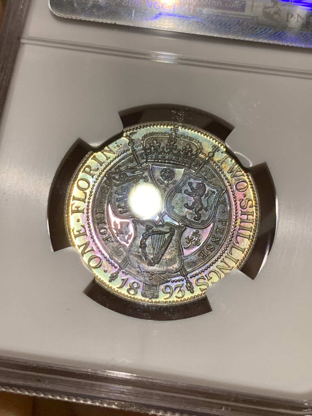 《竞宝斋》第48场-本周日，周一2场连拍（全场不限金额包邮） NGC-PF63 双面五彩 英国 1893年维多利亚女王精制弗洛林银币