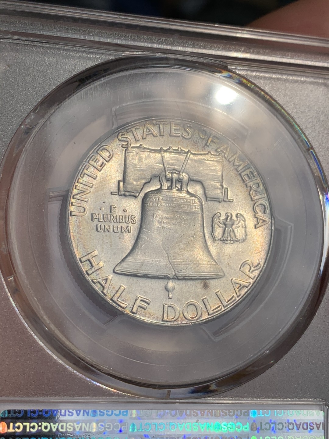 《竞宝斋》第48场-本周日，周一2场连拍（全场不限金额包邮） PCGS-MS63 美国 富兰克林50分 原光五彩 非常漂亮