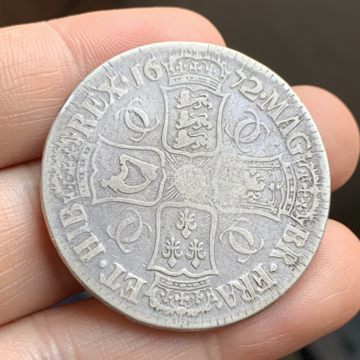 《竞宝斋》第48场-本周日，周一2场连拍（全场不限金额包邮） 英国 1672年查理二世一克朗银币 稀少品种 基本没有MS 05年AU品就九万了