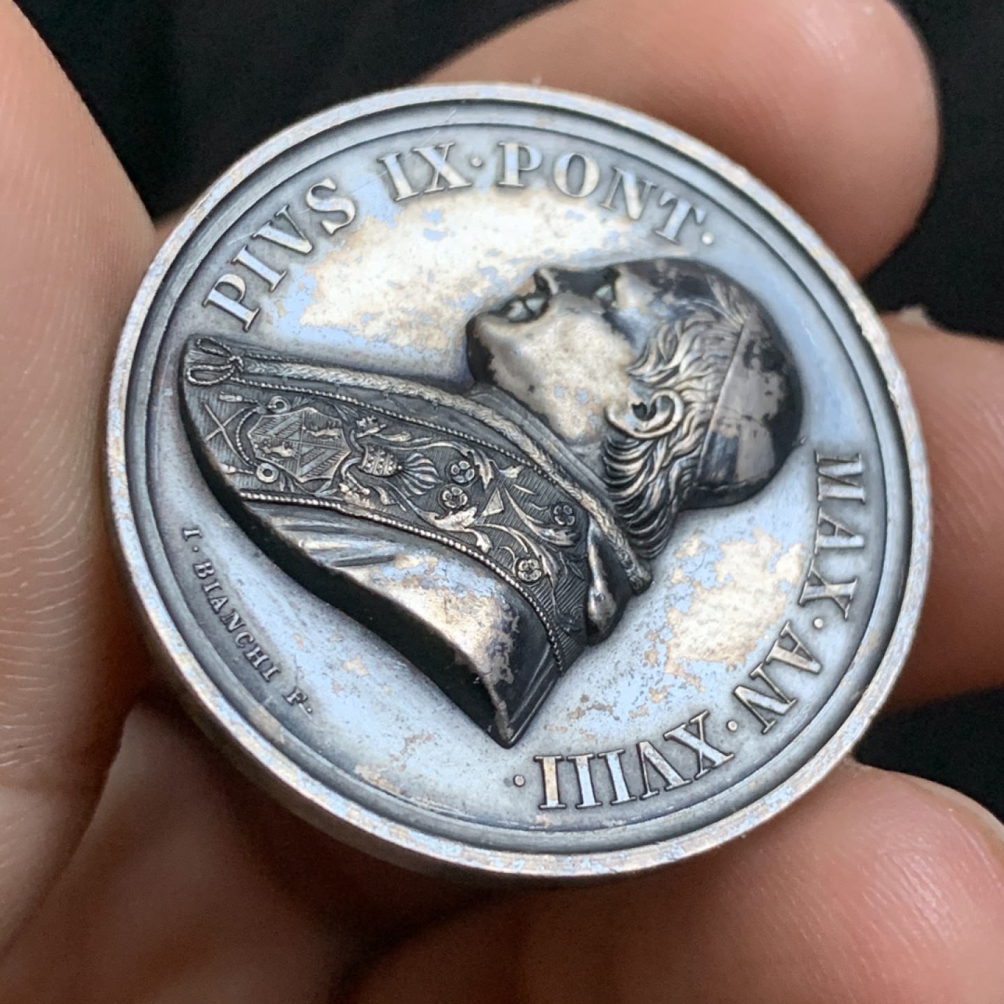 《竞宝斋》第48场-本周日，周一2场连拍（全场不限金额包邮） 梵蒂冈 庇护九世 银章 一枚 15.9克 32.4mm直径