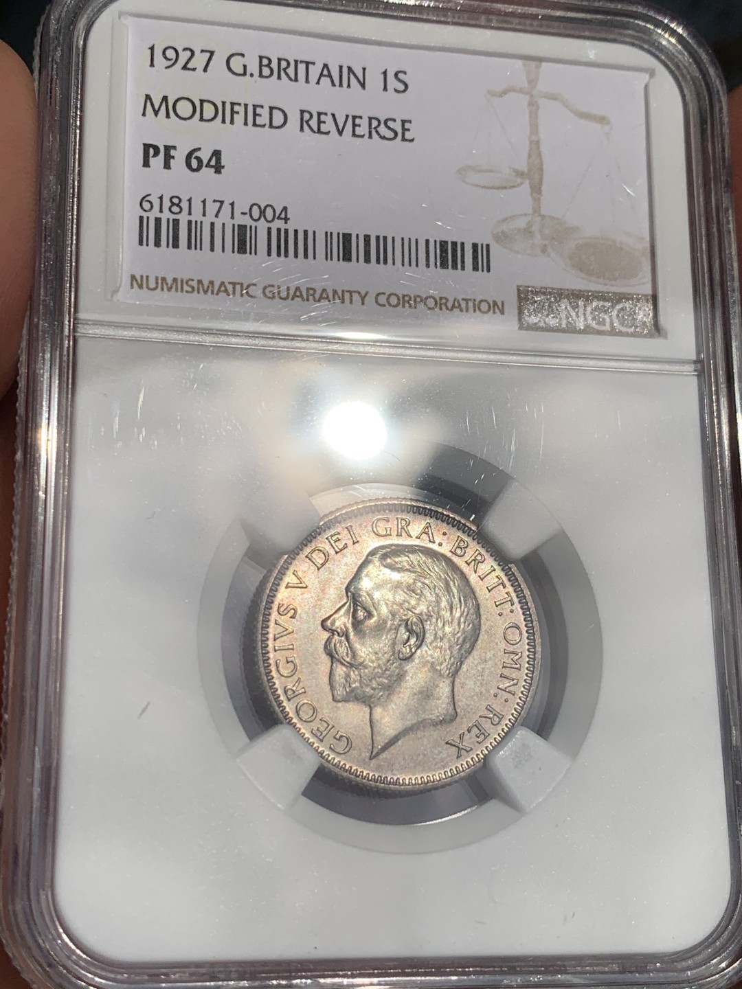 《竞宝斋》第48场-本周日，周一2场连拍（全场不限金额包邮） NGC-PF64 英国1927年乔治五世精制1先令 好包浆精制高分难得！
