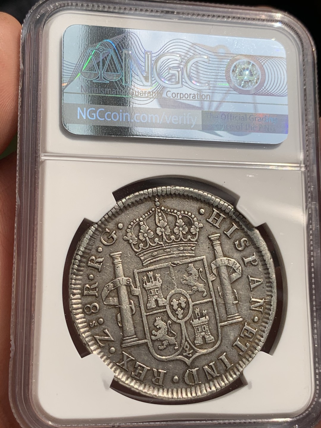 《竞宝斋》第48场-本周日，周一2场连拍（全场不限金额包邮） NGC-XFD 墨西哥内战双柱 萨斯特卡斯ZS厂 1821 8 里亚尔 原味 全深打 