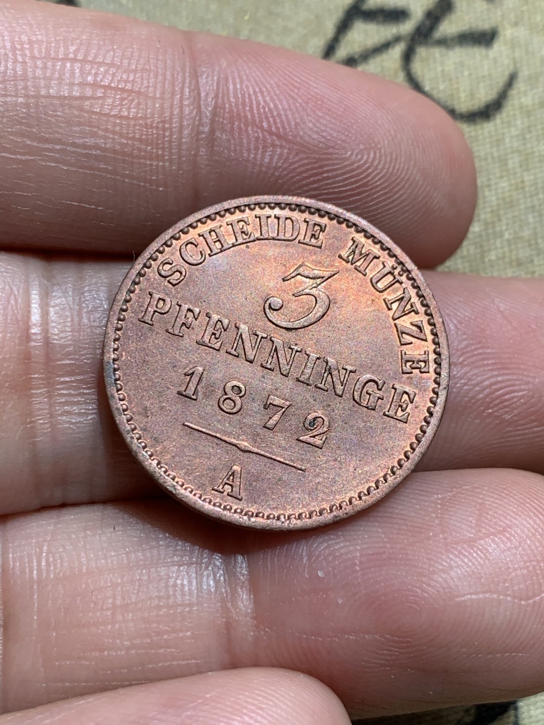 《竞宝斋》第48场-本周日，周一2场连拍（全场不限金额包邮） 好品 德国 1872年 3芬尼 普鲁士邦国 BU原光 徽章细节丰富 鹰羽毛毛高点均在