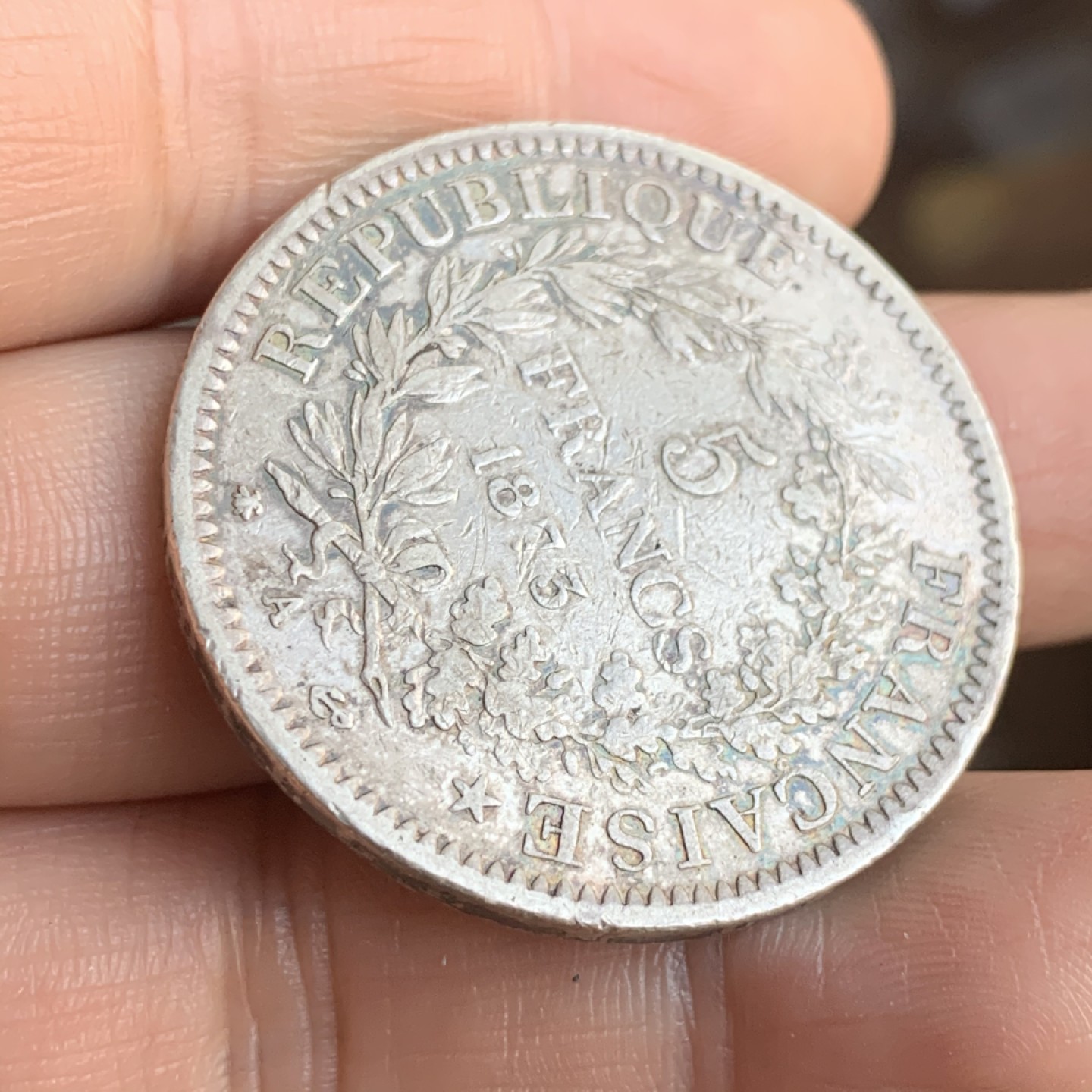 《竞宝斋》第48场-本周日，周一2场连拍（全场不限金额包邮） 法国 1873年 深彩 大力神 5法郎 大银币 边有一焊点