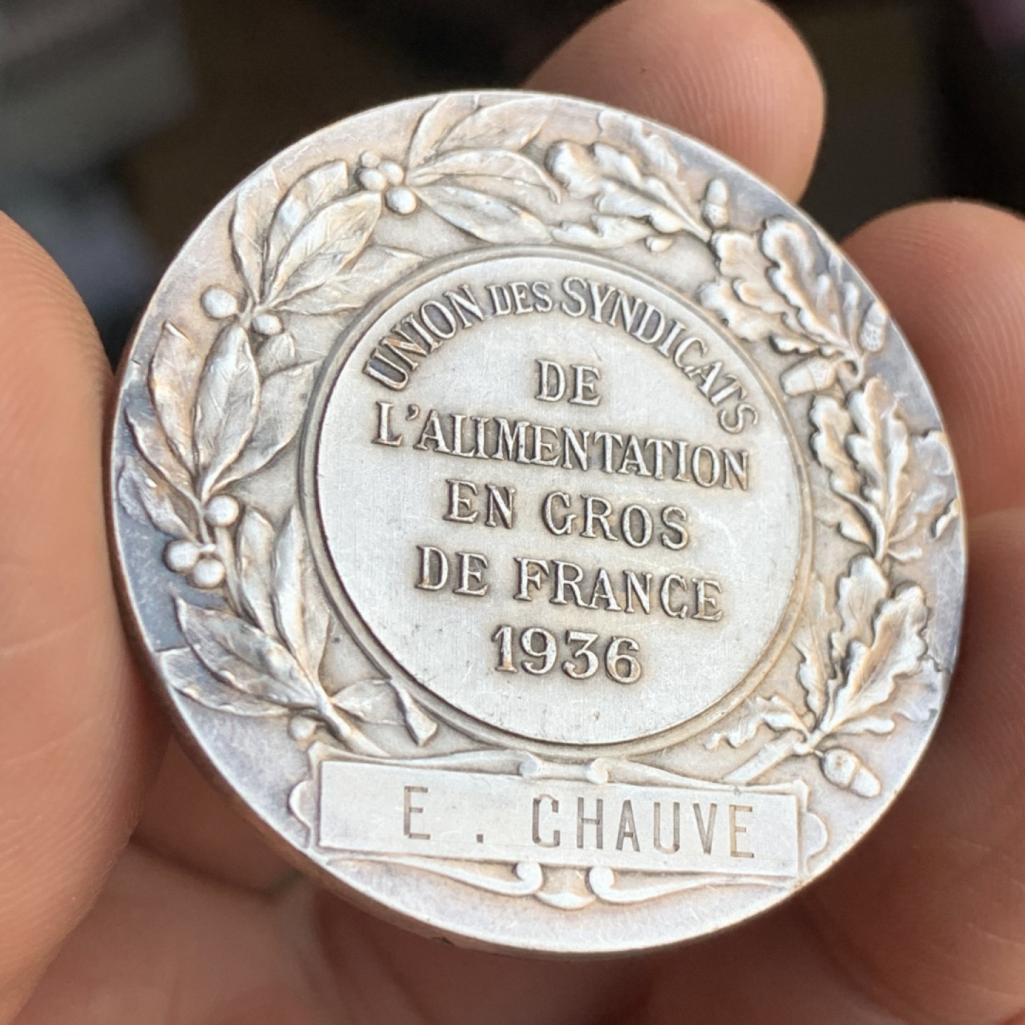 《竞宝斋》第48场-本周日，周一2场连拍（全场不限金额包邮） 法国 玛丽安娜 1936年 镀银铜章 33.5克 40.8mm