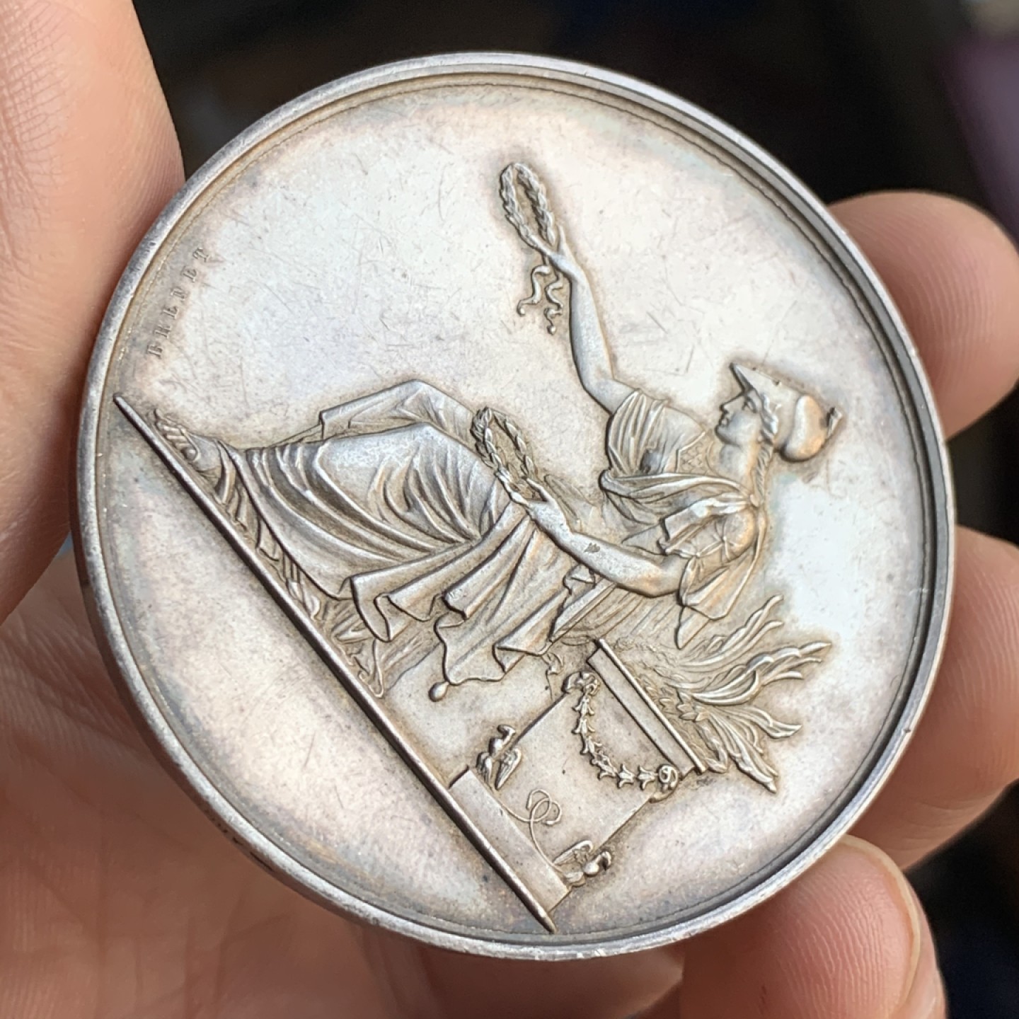 《竞宝斋》第48场-本周日，周一2场连拍（全场不限金额包邮） 法国 1890年 大银章 65.9克 50.9mm直径 丰饶角 带银标