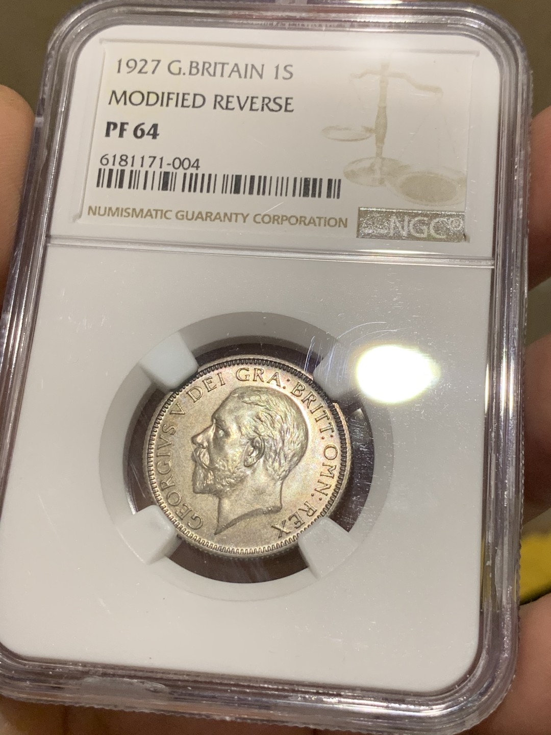 《竞宝斋》第48场-本周日，周一2场连拍（全场不限金额包邮） NGC-PF64 英国1927年乔治五世精制1先令 好包浆精制高分难得！
