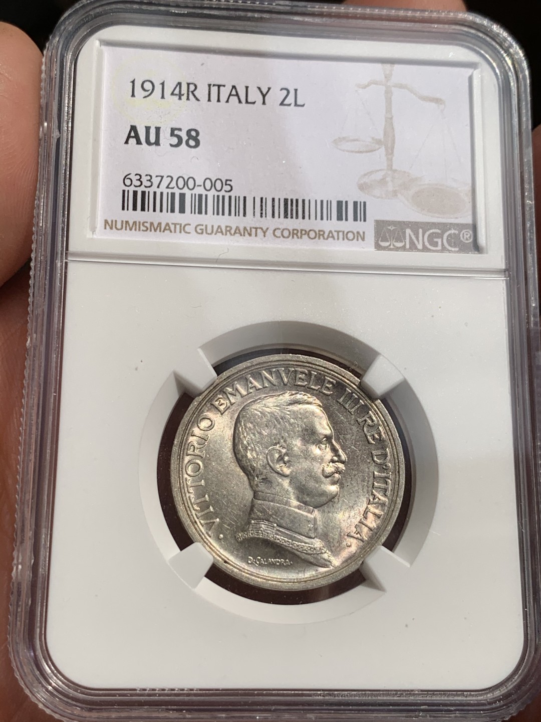 《竞宝斋》第48场-本周日，周一2场连拍（全场不限金额包邮） NGC-AU58 意大利1914年马车2里拉涨价品种