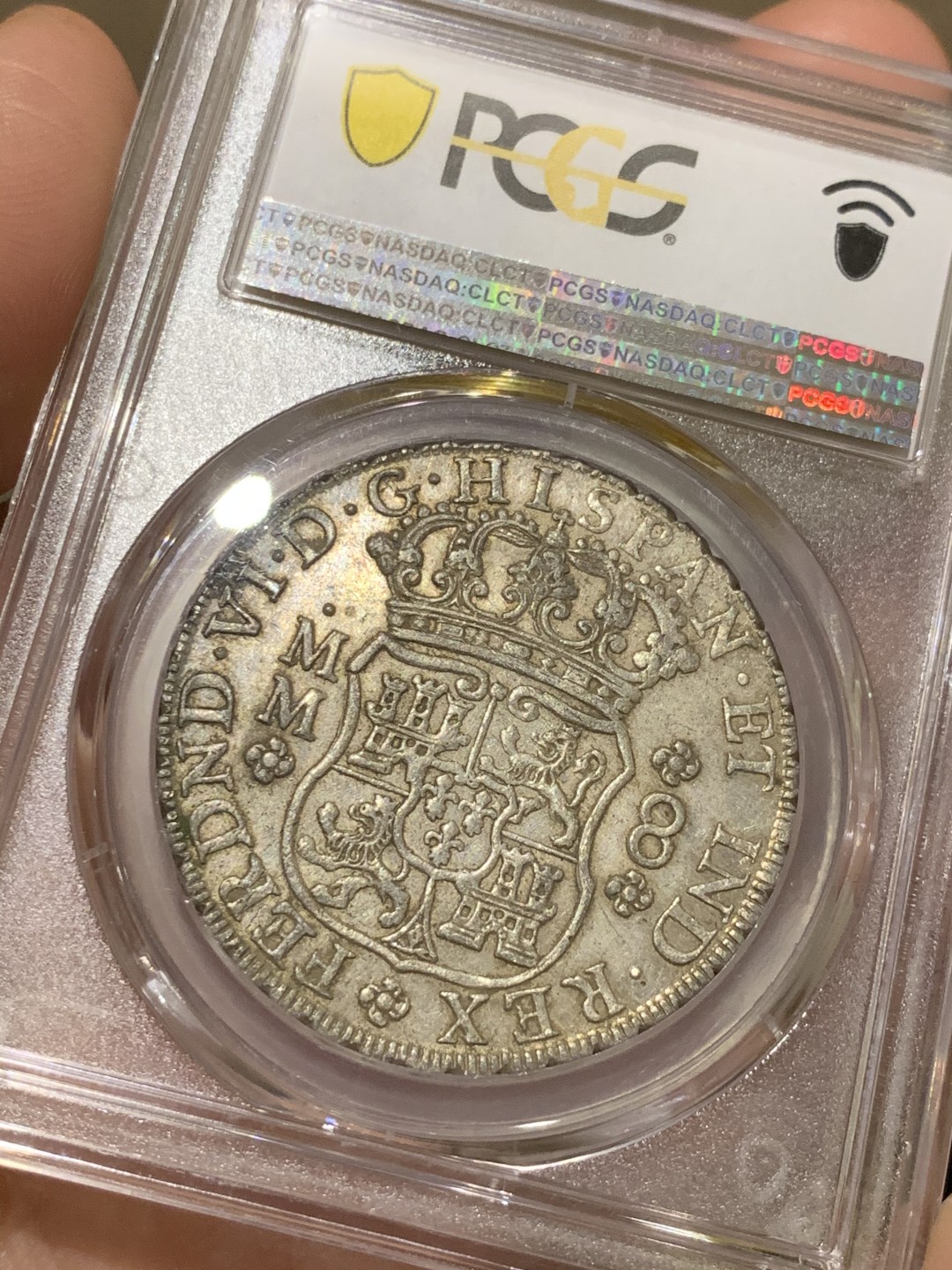 《竞宝斋》第48场-本周日，周一2场连拍（全场不限金额包邮） PCGS AU53 墨西哥地球 1756年 早期版本  原味包浆 状态很好 外拍热门品种