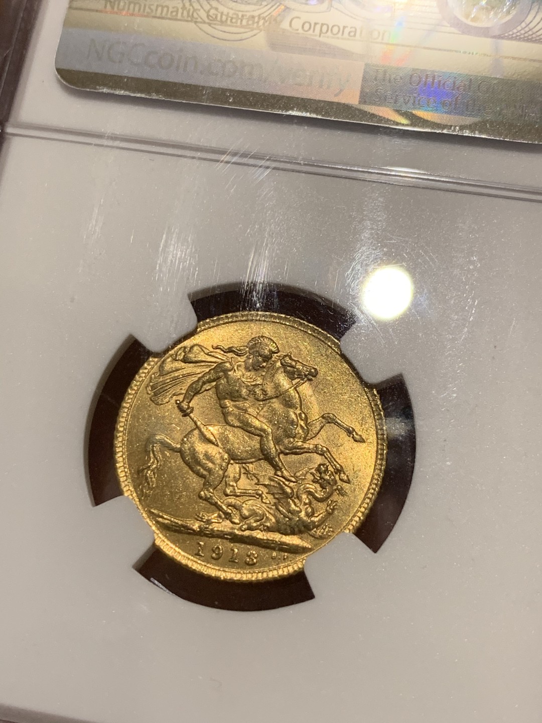 《竞宝斋》第48场-本周日，周一2场连拍（全场不限金额包邮） NGC-MS61 英国 1913年 乔治五世 索维林 8g 金币