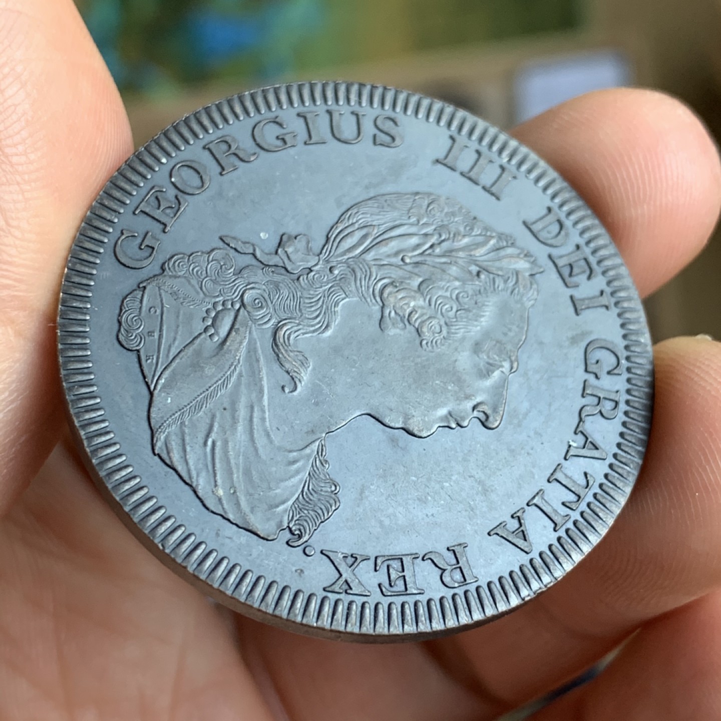 《竞宝斋》第48场-本周日，周一2场连拍（全场不限金额包邮） 马恩岛 1808纪年 复刻币 原铸为5先令银币 少见款式 25.8克 41mm直径 铜材质 工艺非常好