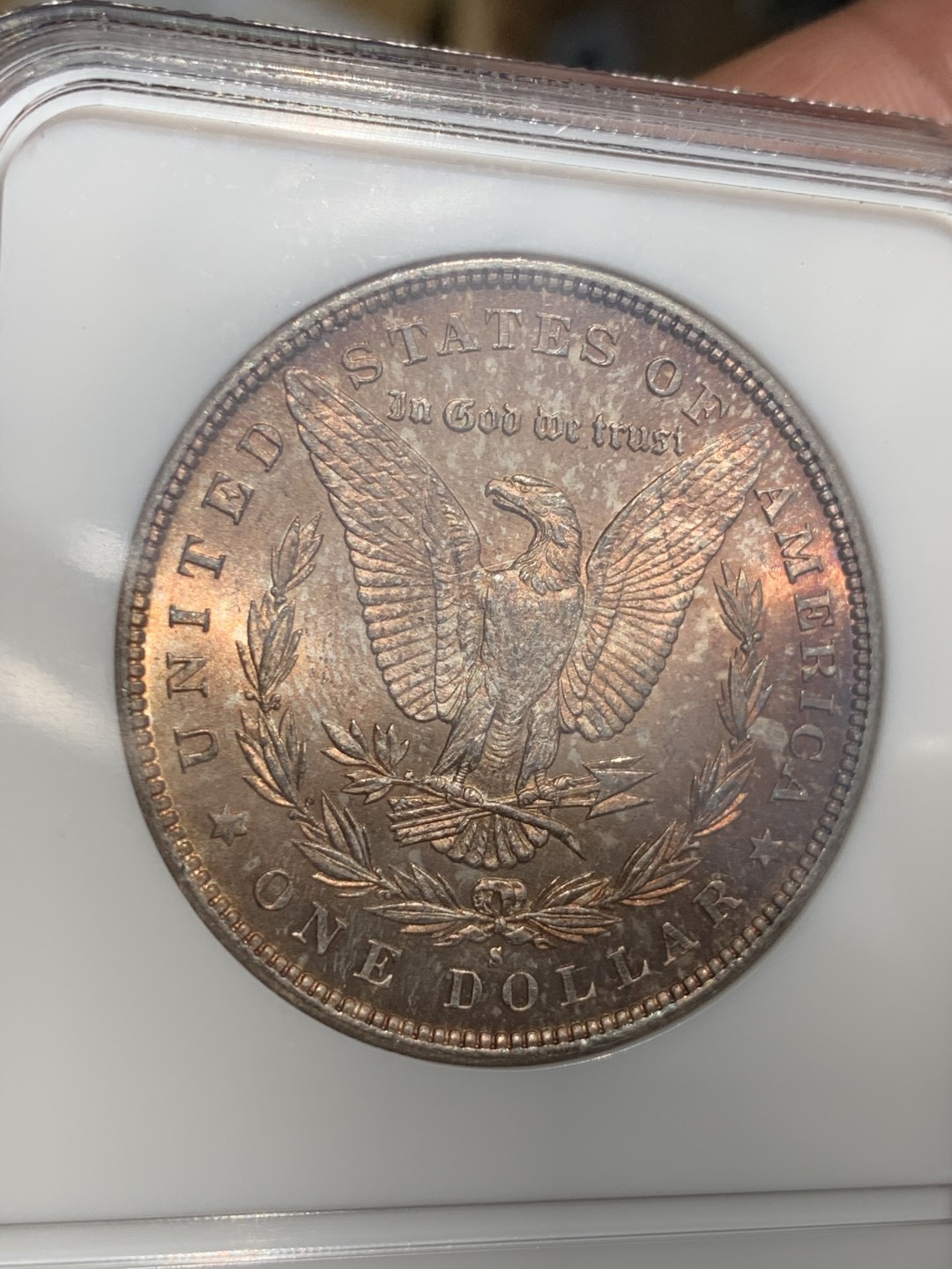 《竞宝斋》第48场-本周日，周一2场连拍（全场不限金额包邮） NGC-MS65 1879S摩根银币 老盒保存的极好 高分双面粉彩极少见！