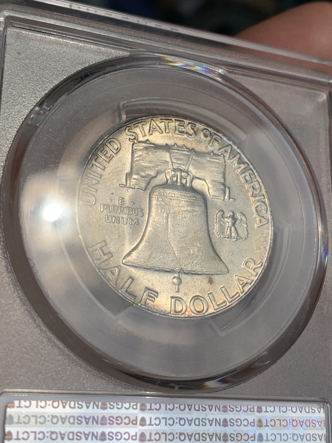 《竞宝斋》第48场-本周日，周一2场连拍（全场不限金额包邮） PCGS-MS63 美国 富兰克林50分 原光五彩 非常漂亮