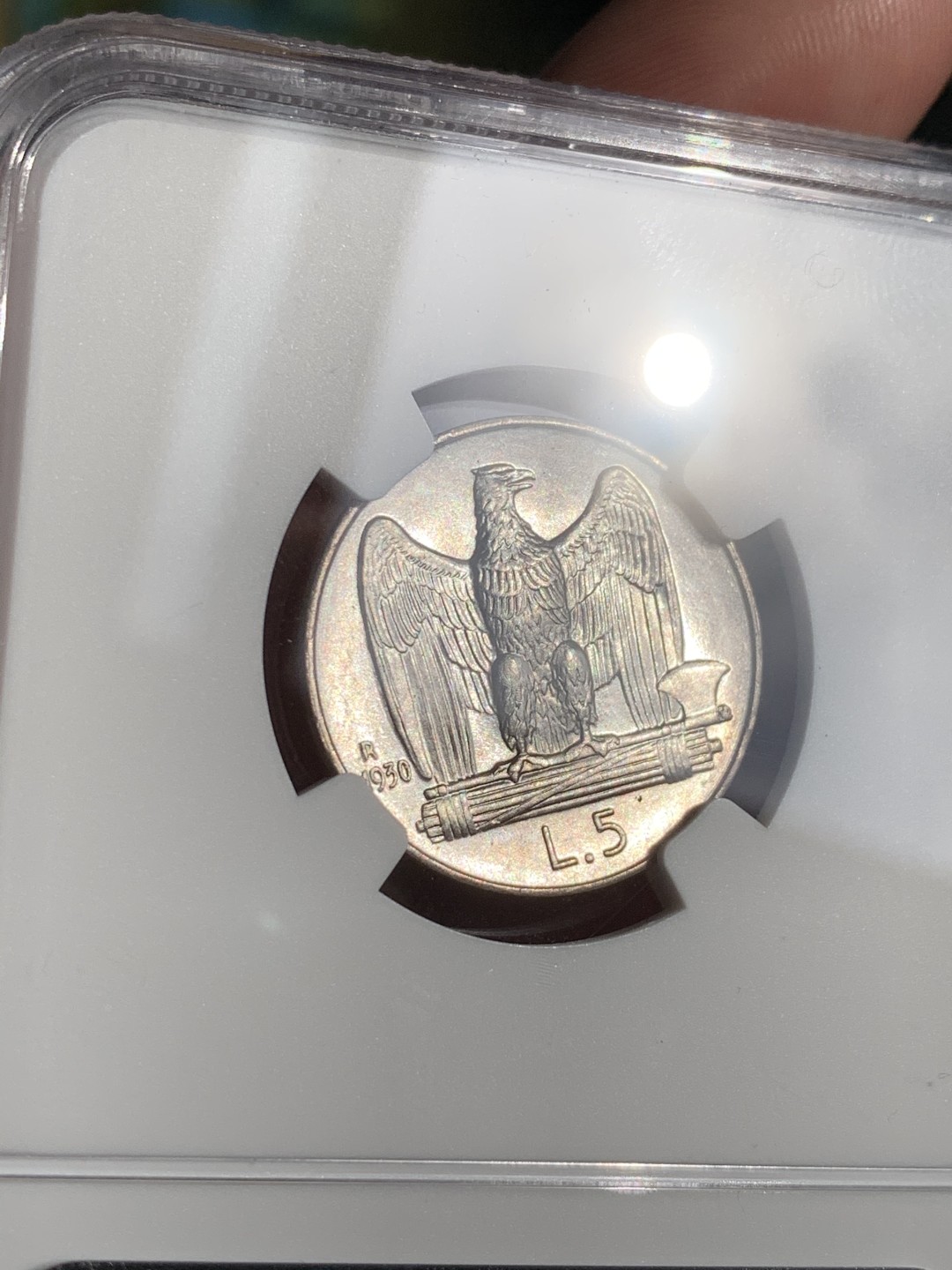 《竞宝斋》第48场-本周日，周一2场连拍（全场不限金额包邮） NGC-MS63 意大利1930年5里拉小银币