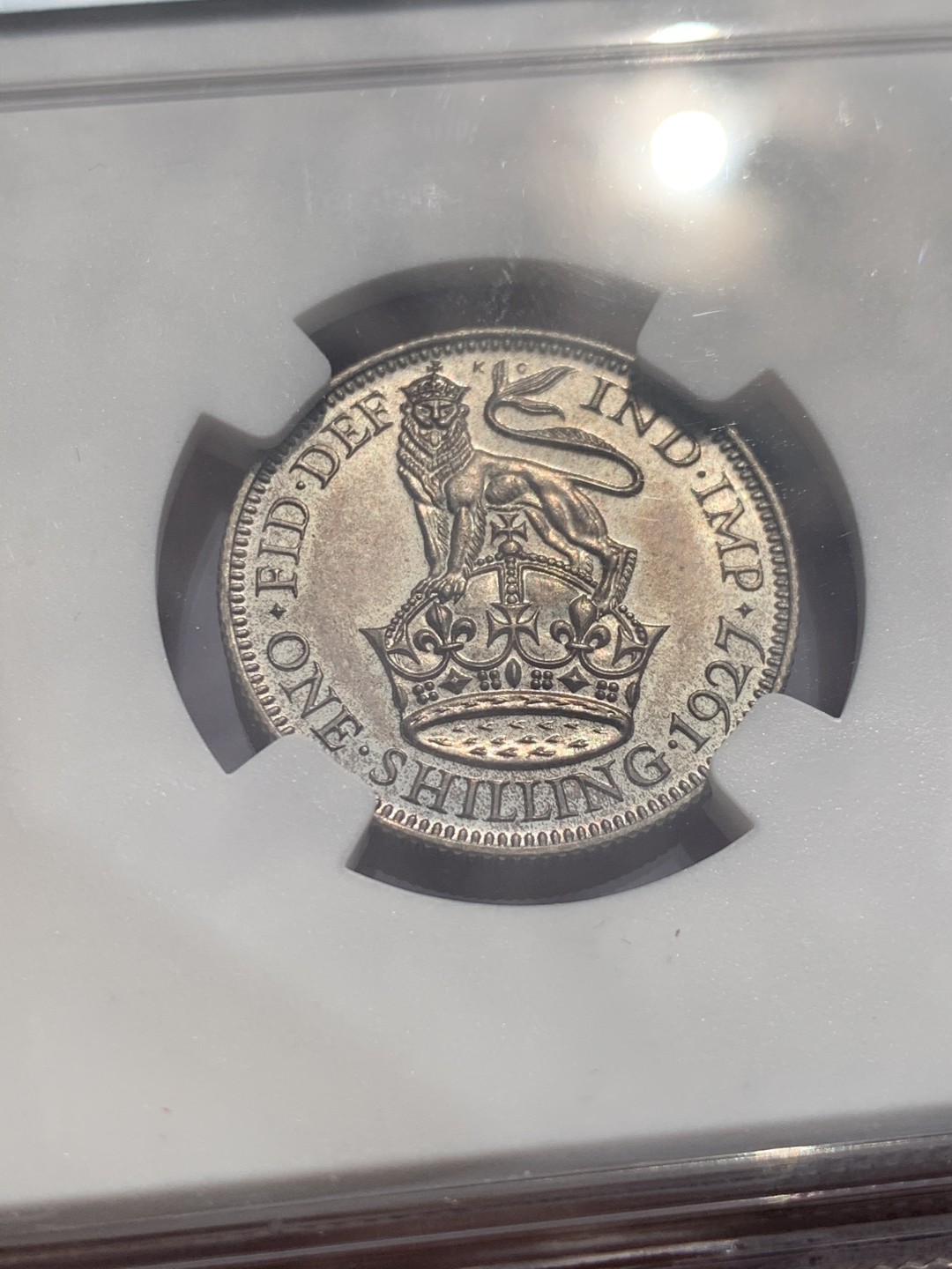 《竞宝斋》第48场-本周日，周一2场连拍（全场不限金额包邮） NGC-PF64 英国1927年乔治五世精制1先令 好包浆精制高分难得！