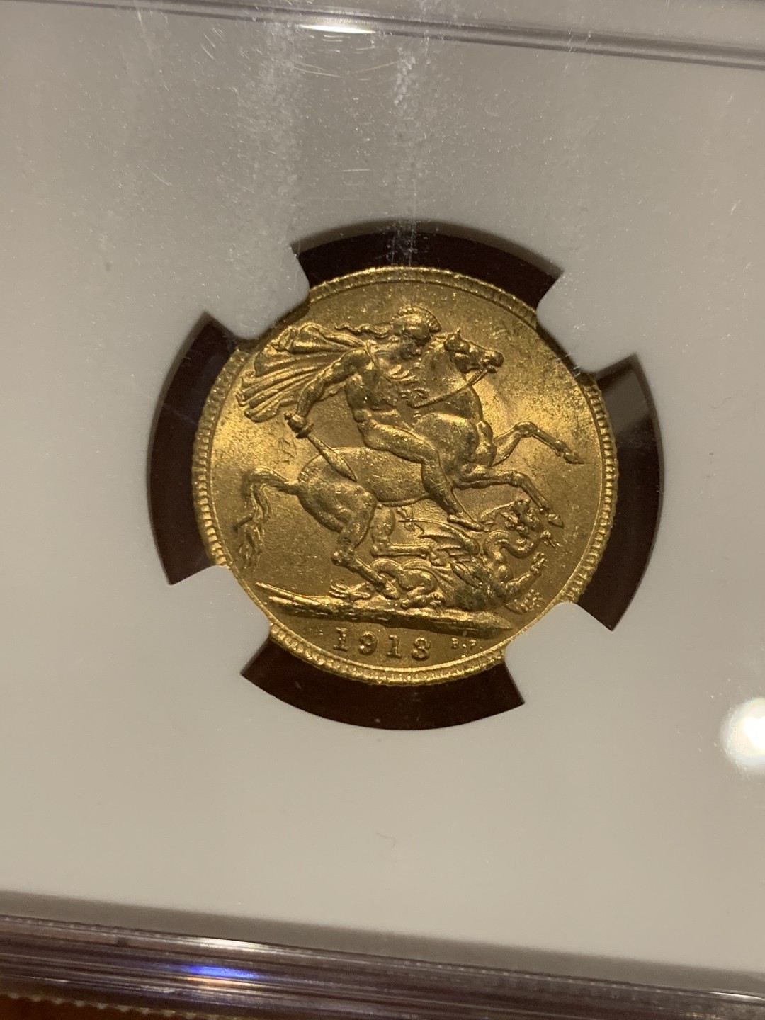 《竞宝斋》第48场-本周日，周一2场连拍（全场不限金额包邮） NGC-MS61 英国 1913年 乔治五世 索维林 8g 金币