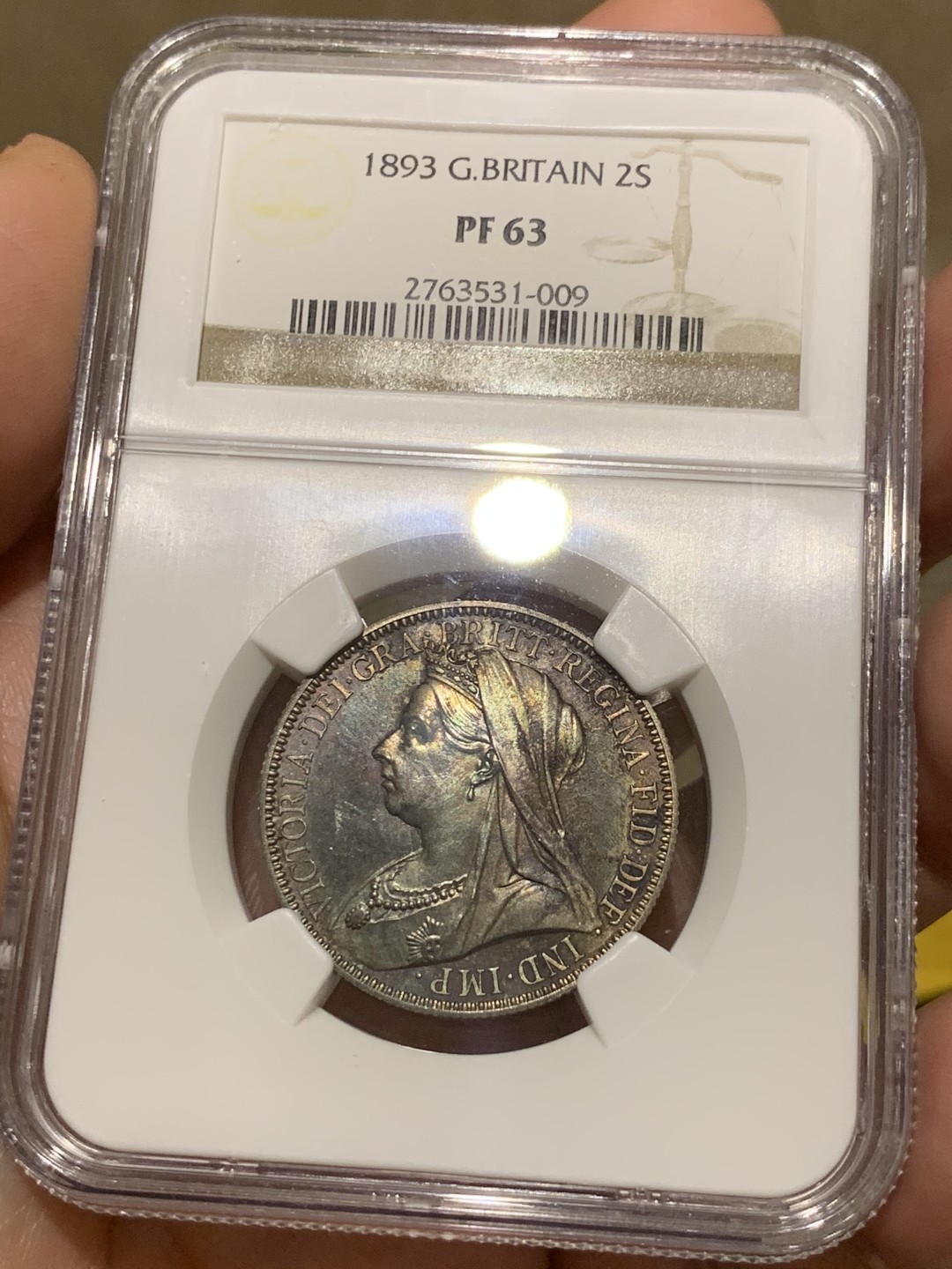 《竞宝斋》第48场-本周日，周一2场连拍（全场不限金额包邮） NGC-PF63 双面五彩 英国 1893年维多利亚女王精制弗洛林银币