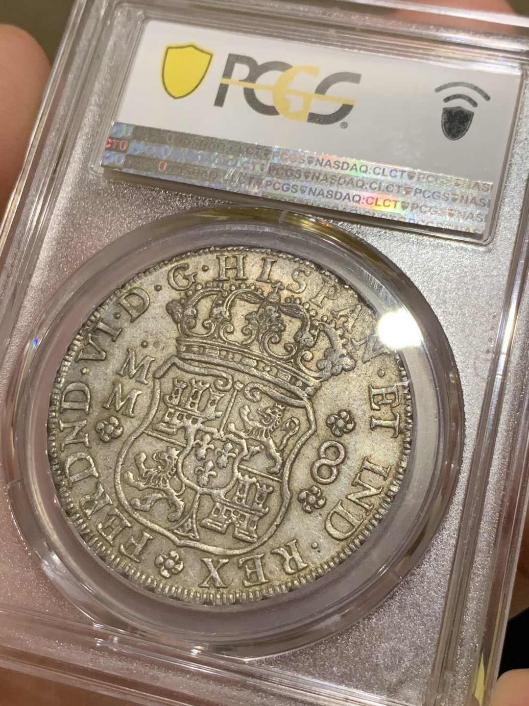 《竞宝斋》第48场-本周日，周一2场连拍（全场不限金额包邮） PCGS AU53 墨西哥地球 1756年 早期版本  原味包浆 状态很好 外拍热门品种