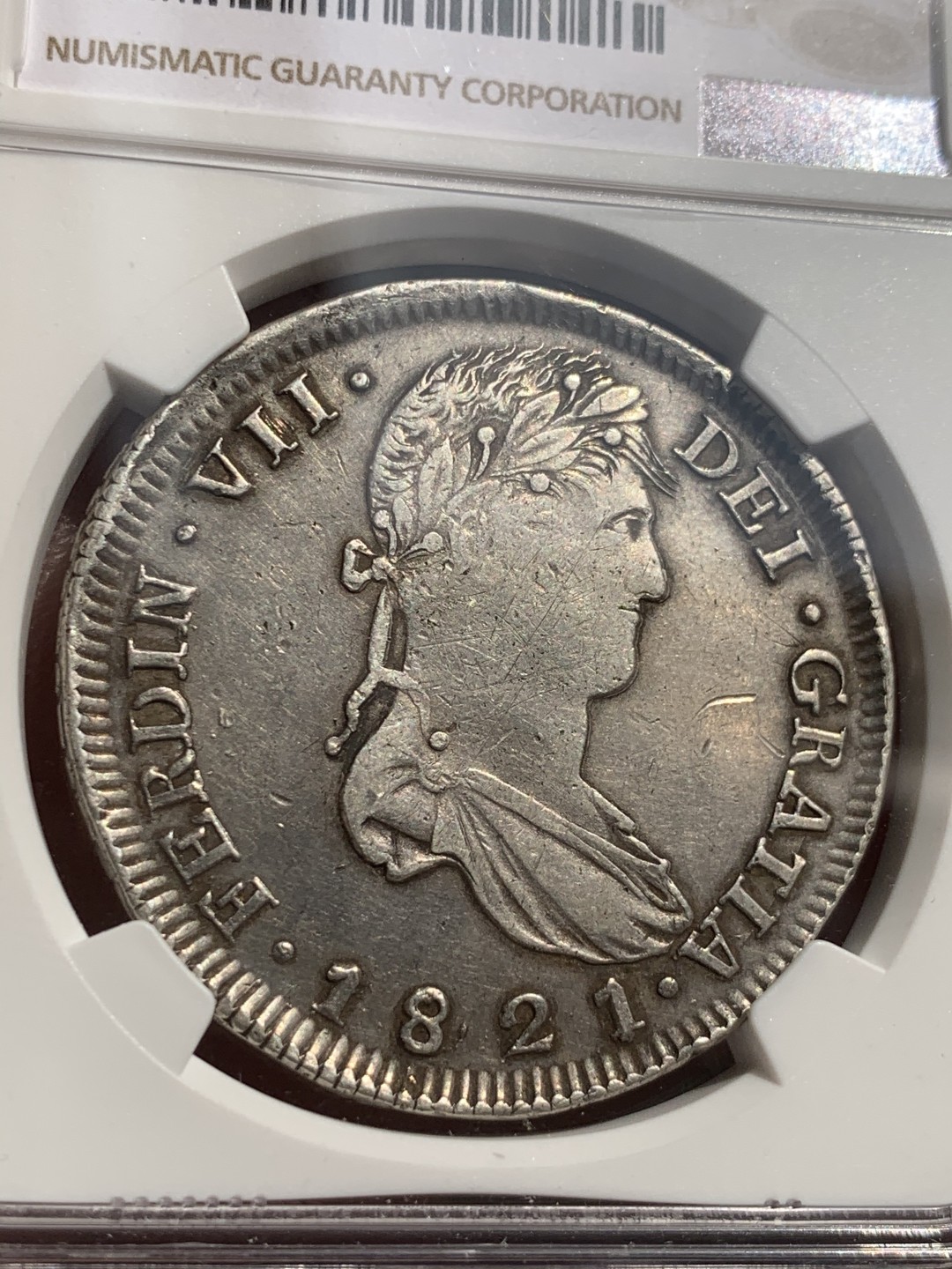 《竞宝斋》第48场-本周日，周一2场连拍（全场不限金额包邮） NGC-XFD 墨西哥内战双柱 萨斯特卡斯ZS厂 1821 8 里亚尔 原味 全深打 